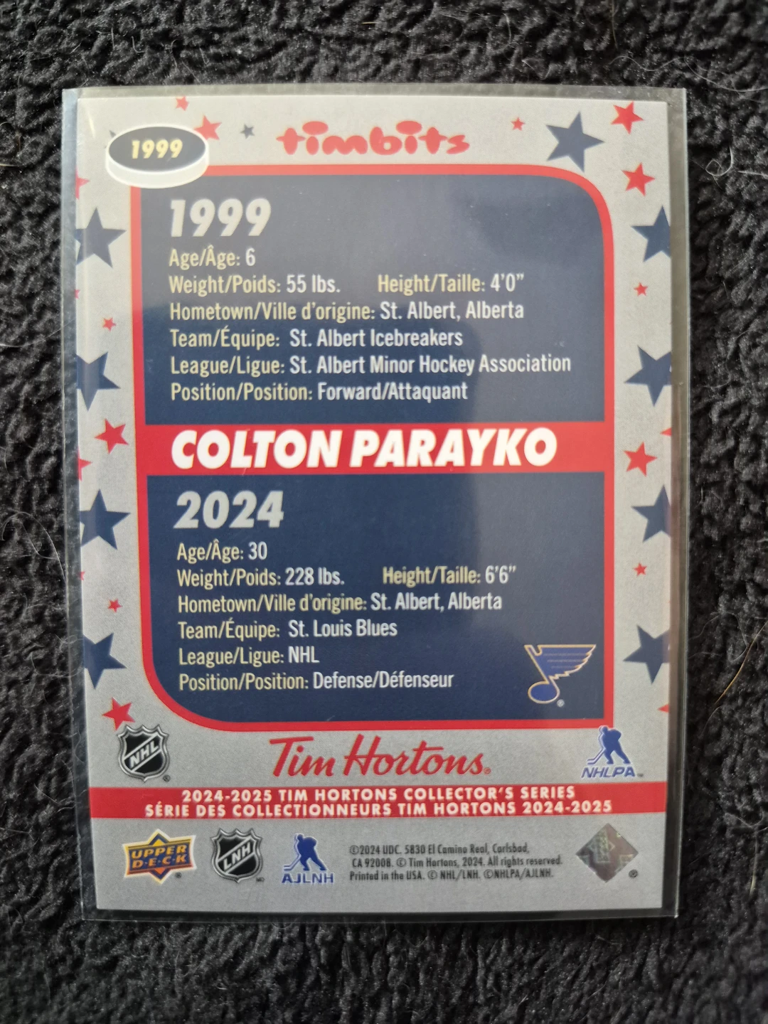 Mint Tim Hortons Colton Parayko Hockey Card - photo 3