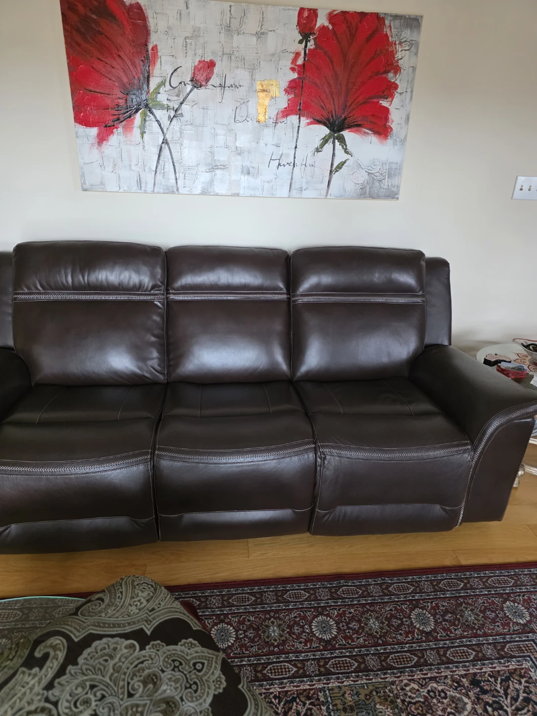 Dark Brown Leather 3-Seater Reclining Sofa