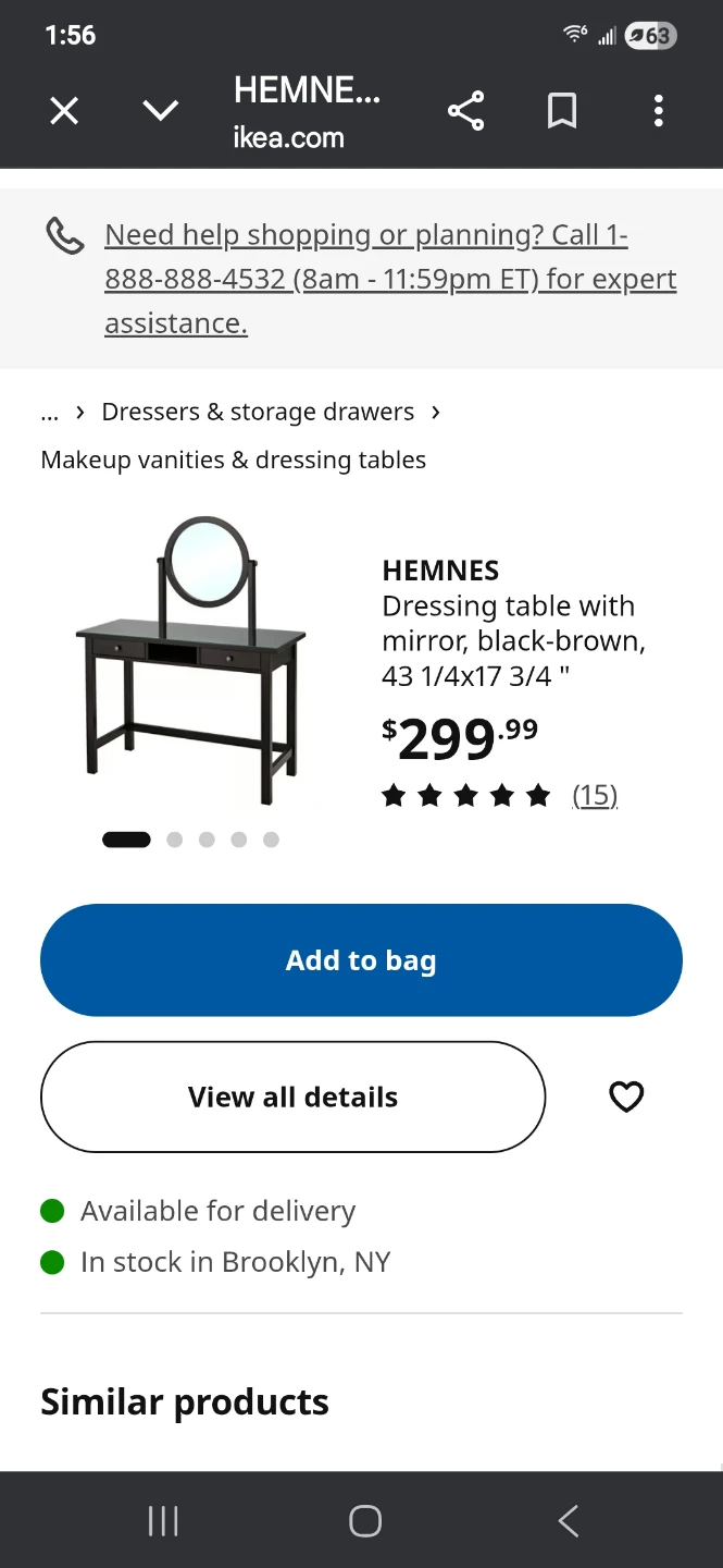 IKEA HEMNES Dressing Table with Mirror - Black-Brown