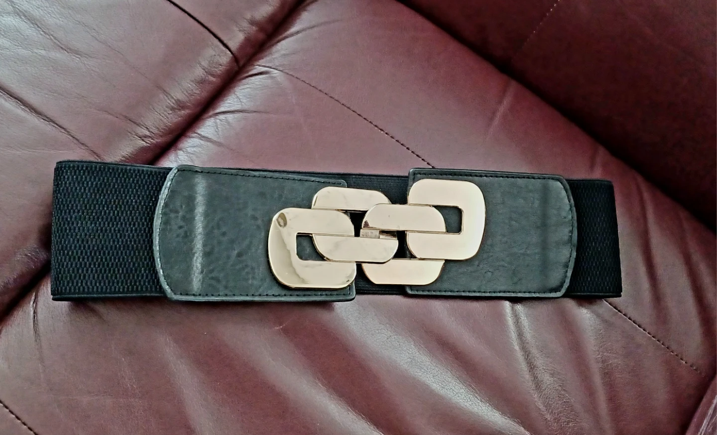 Black Elastic Belt with Gold Buckle