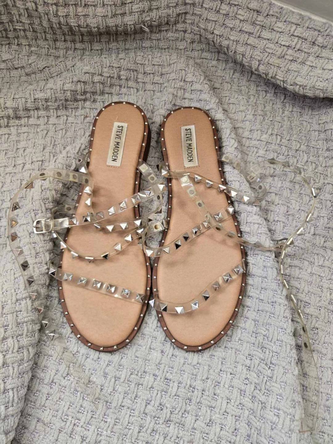 Steve Madden Studded Clear Strap Flat Sandals Size 9