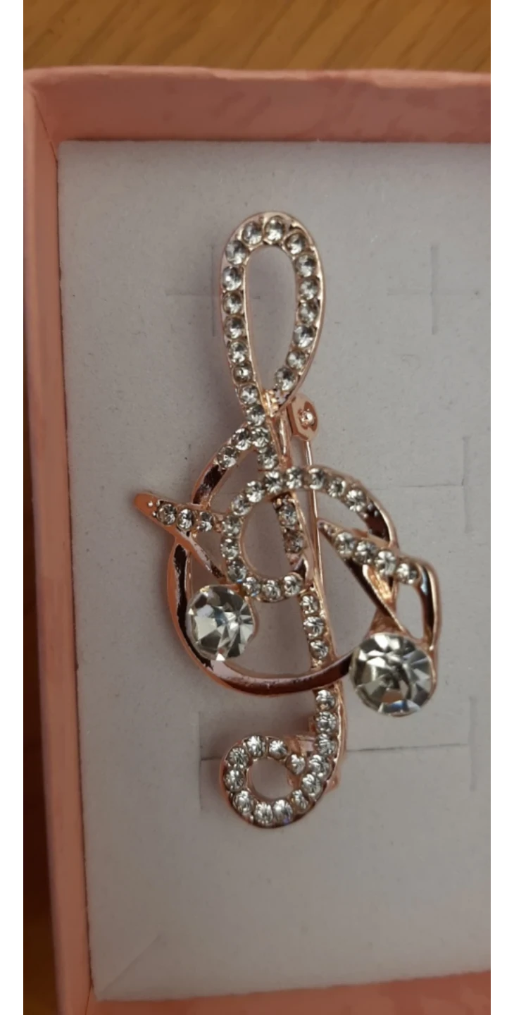 Musical Treble Clef Brooch with Rhinestones