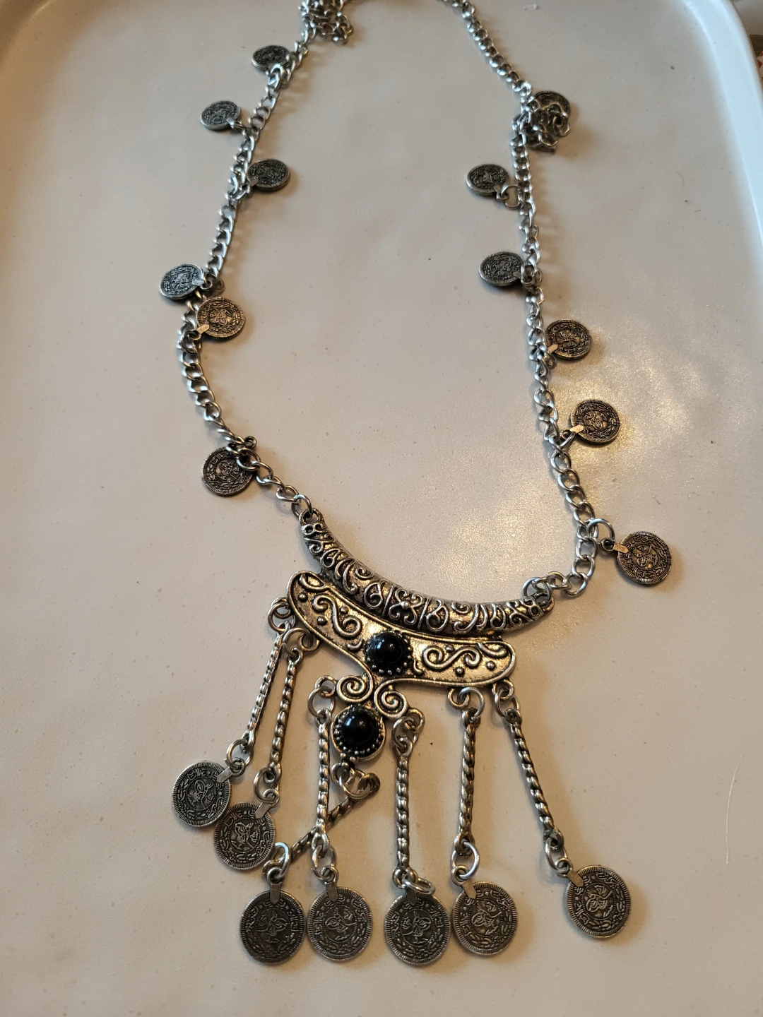 Vintage Necklace with coin charms and black stones - photo 2