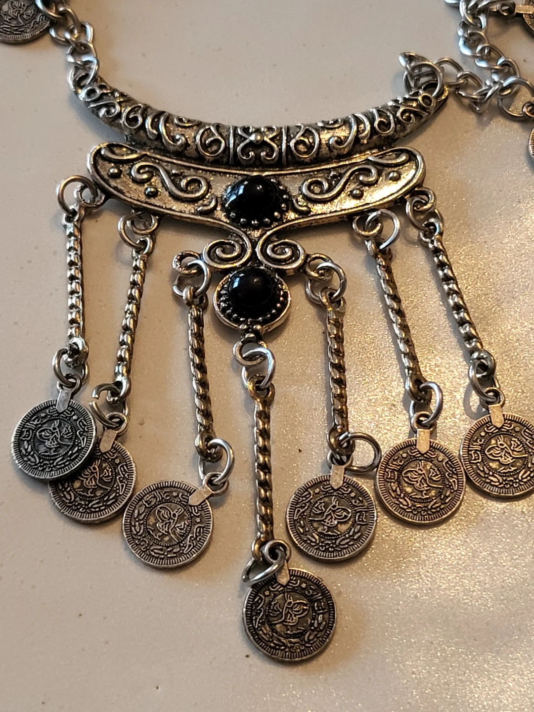 Vintage Necklace with coin charms and black stones - photo 3