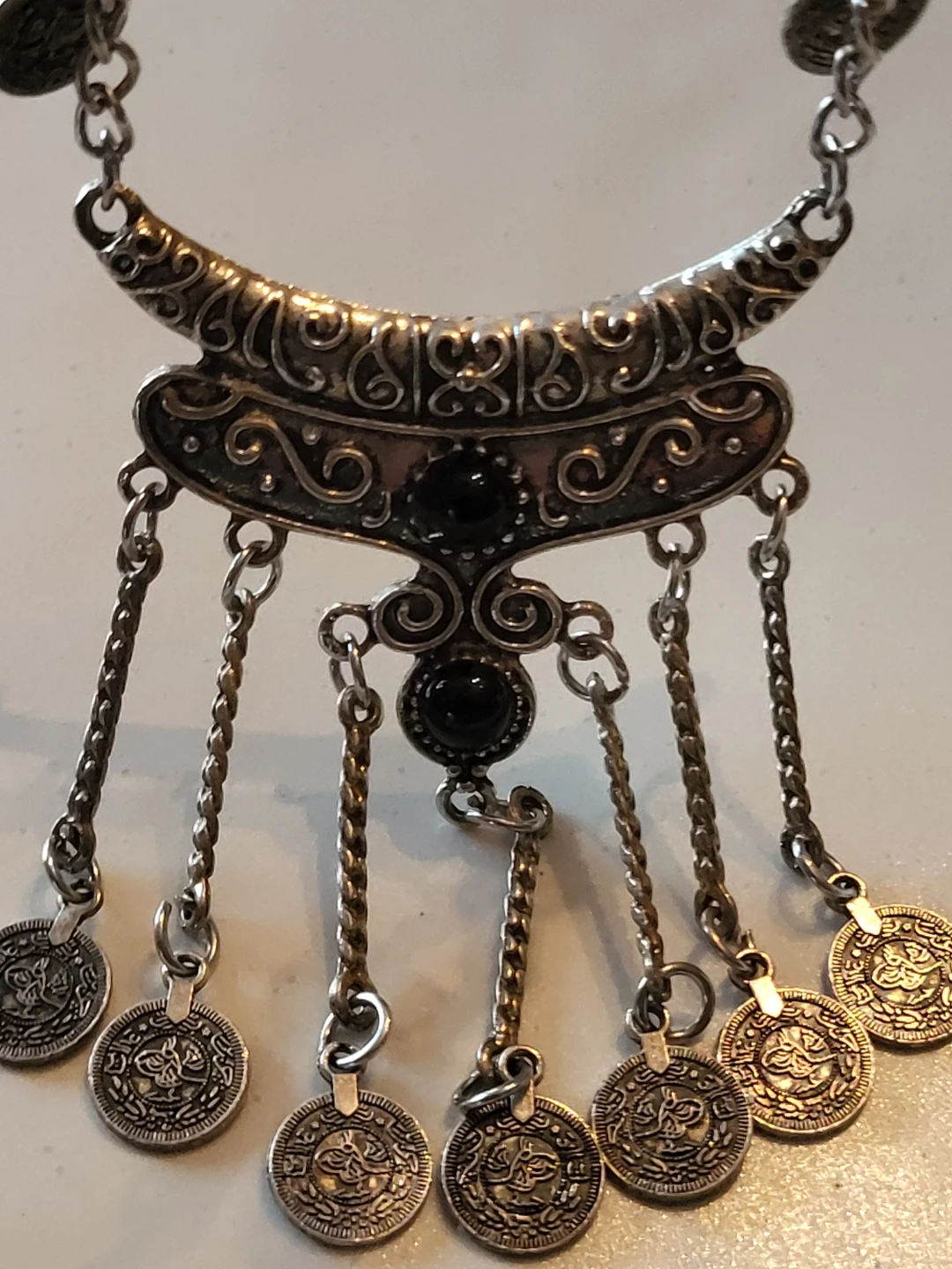 Vintage Necklace with coin charms and black stones - photo 4