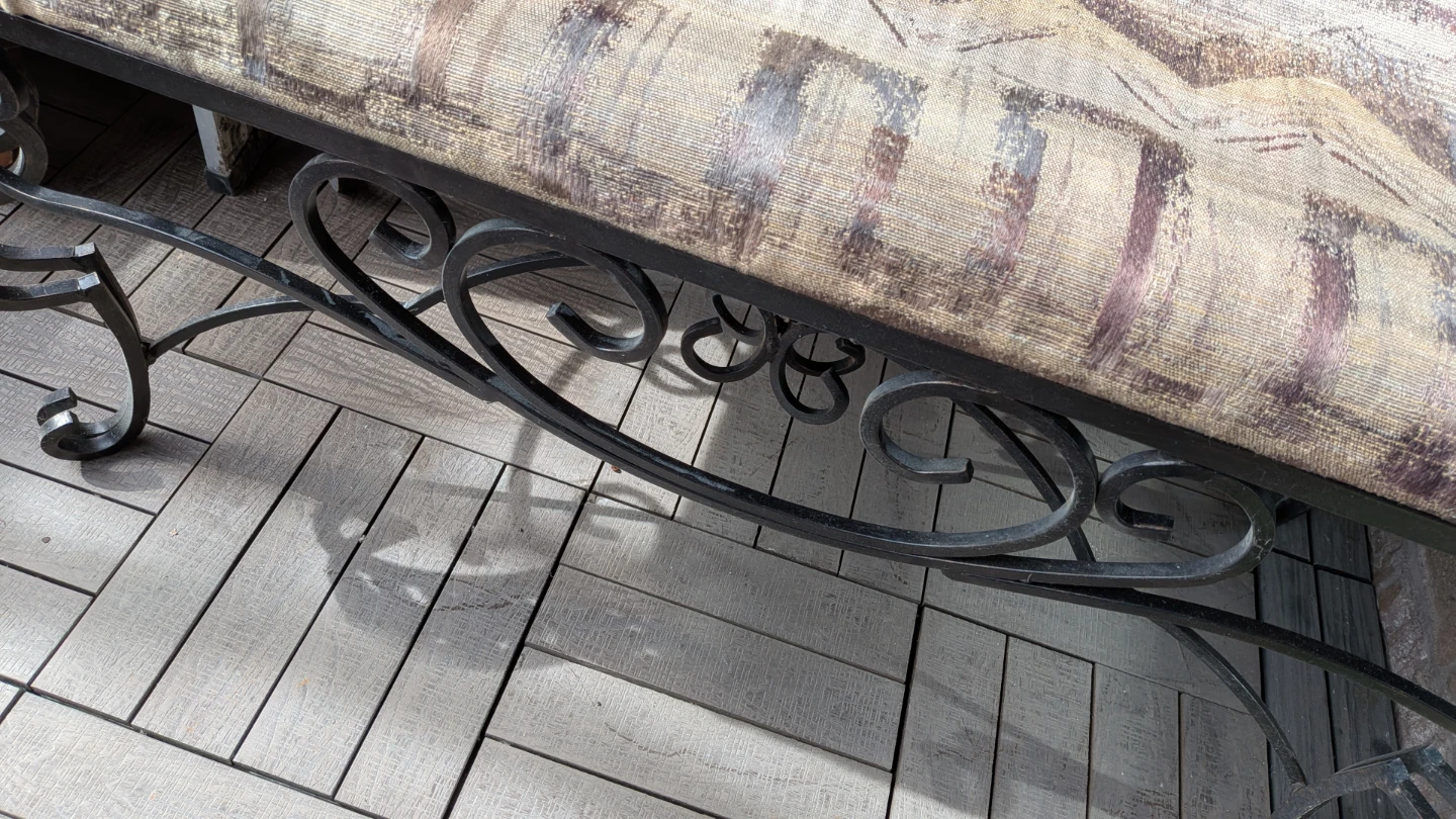 Wrought Iron Bench with Upholstered Seat