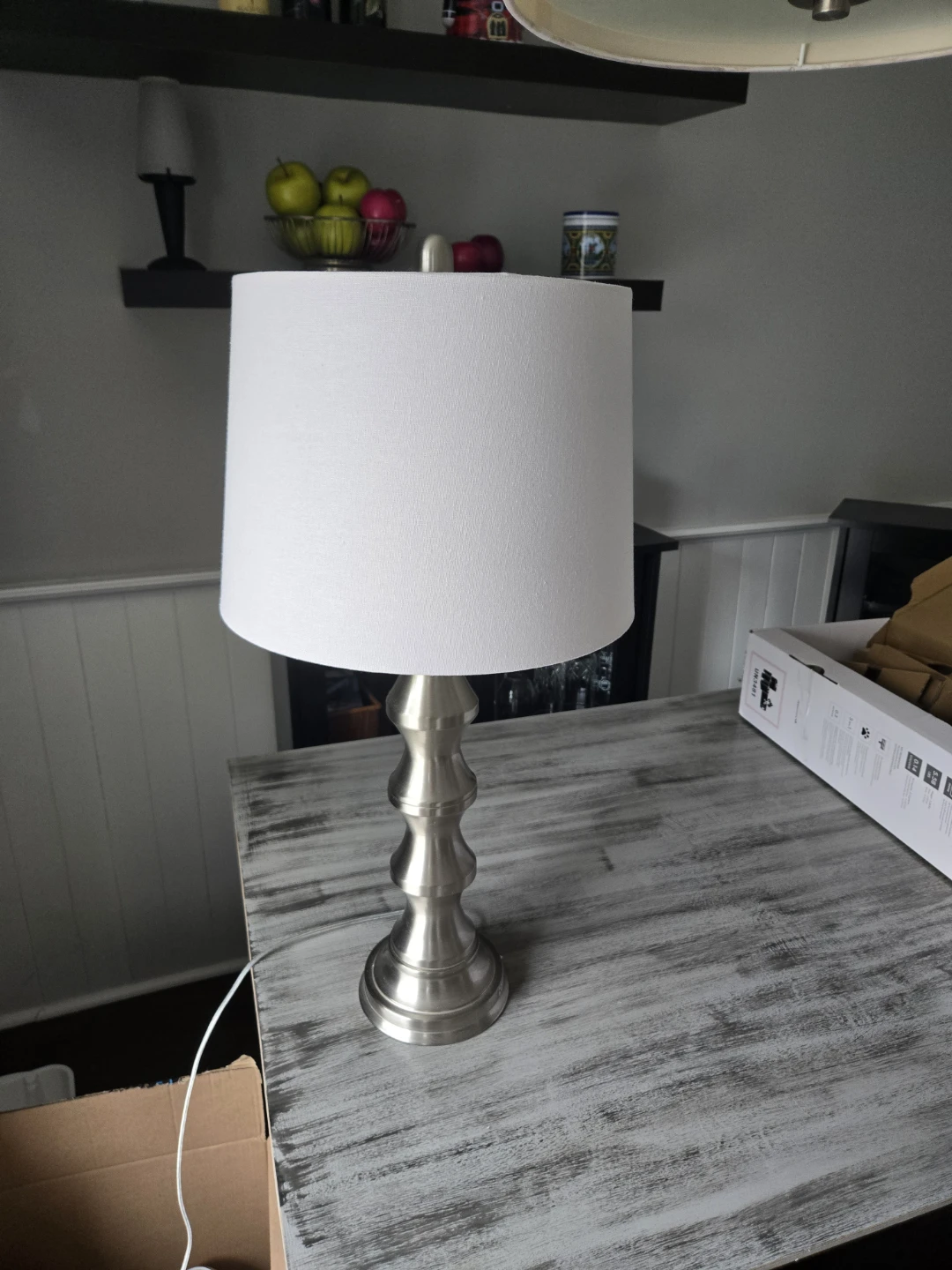 Brushed Nickel Table Lamp with White Shade