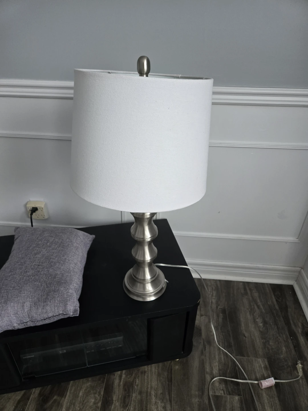 Brushed Nickel Table Lamp with White Shade - photo 2