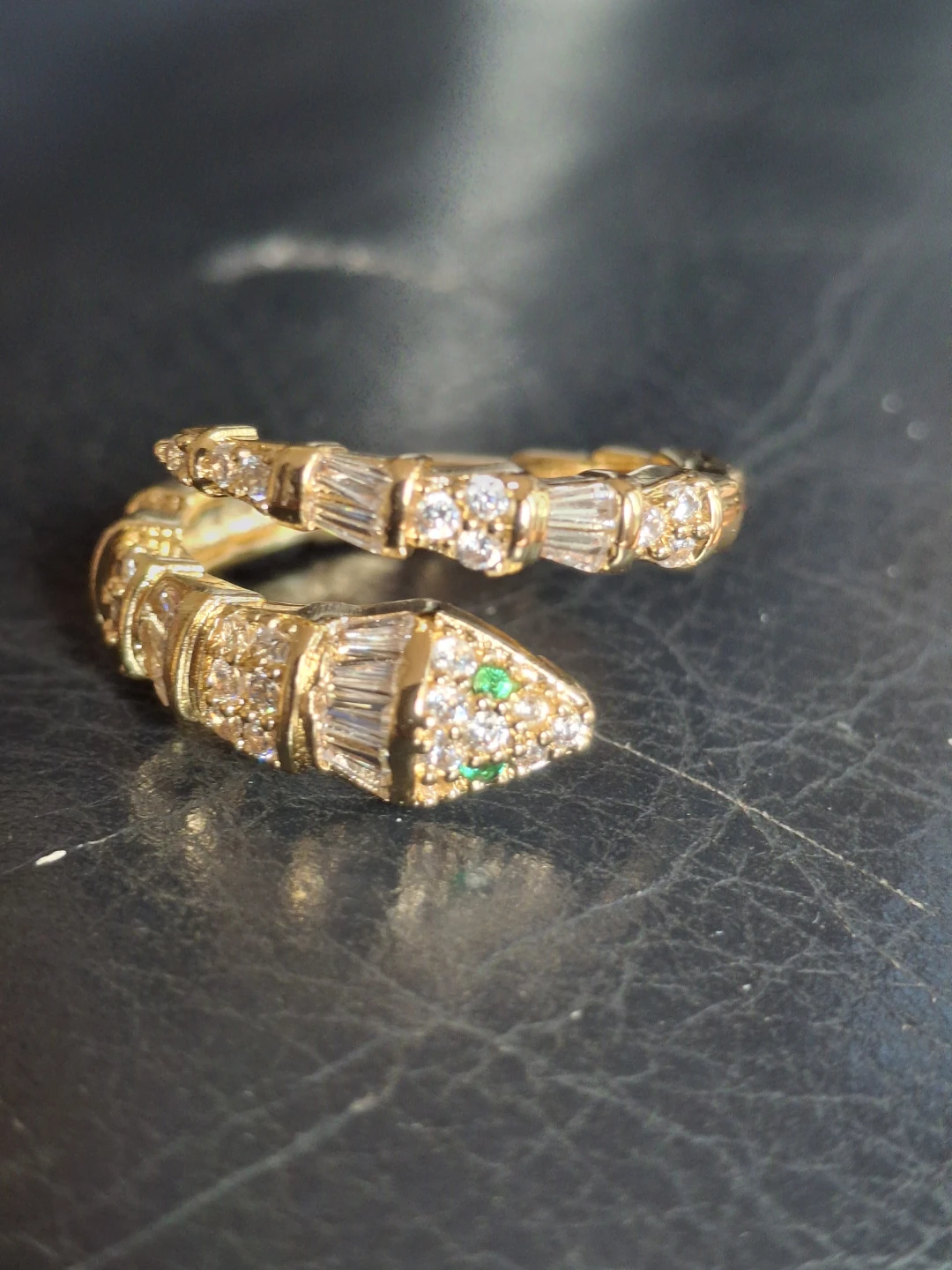 Gold Snake Ring with Diamonds and Emeralds