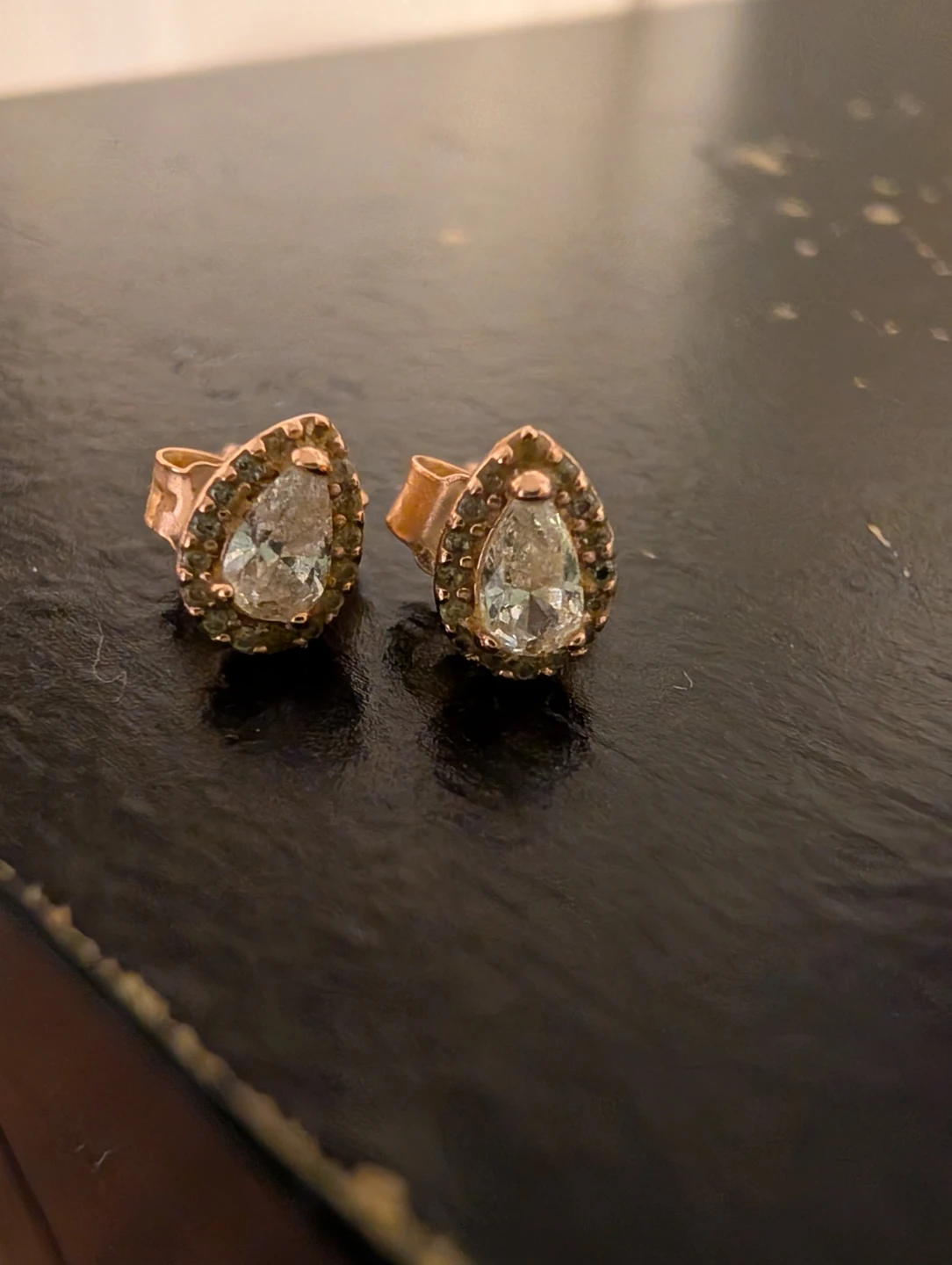 Rose Gold Tone Pear Cut Stud Earrings - photo 2