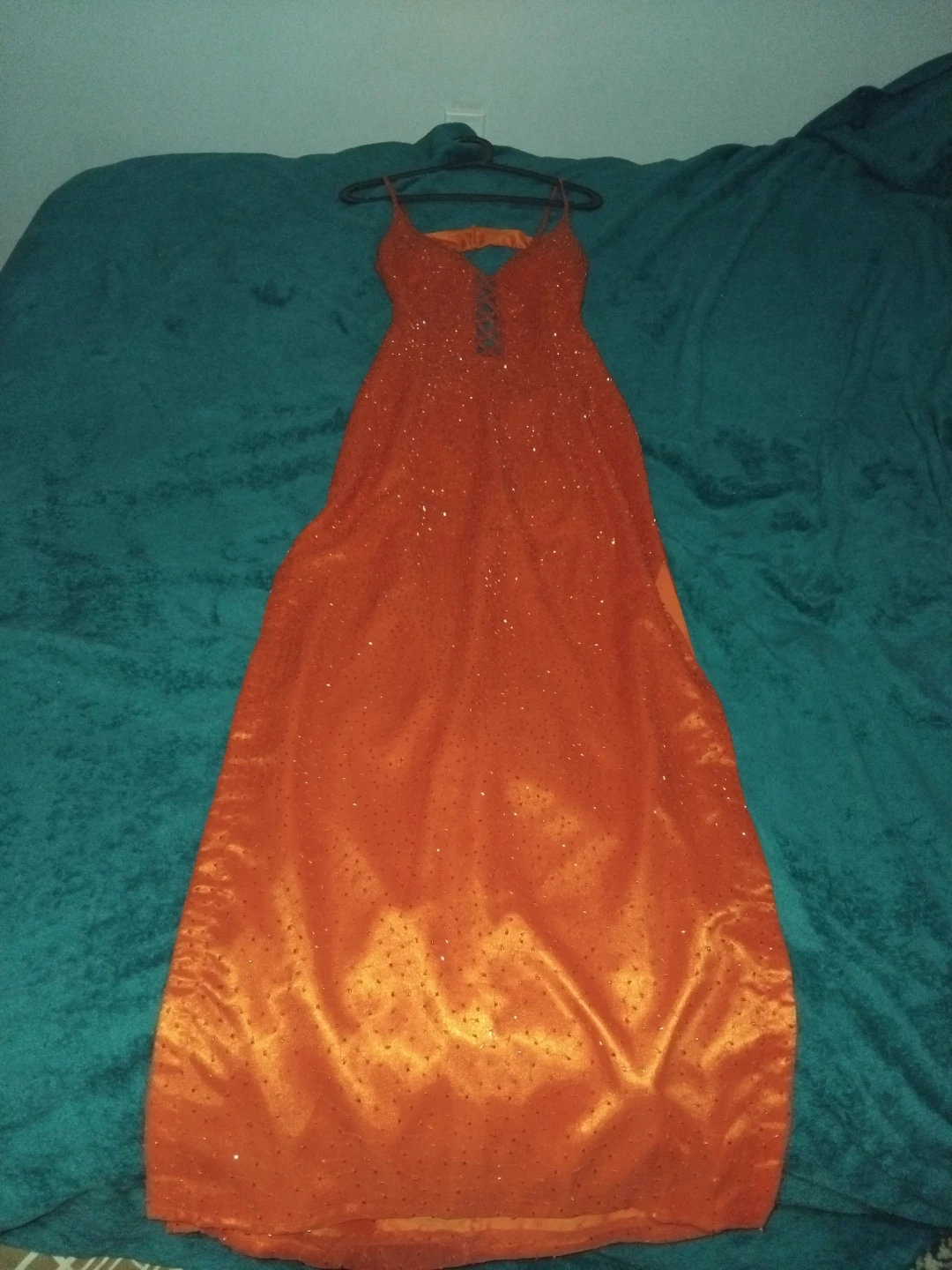 Orange Sequin Spaghetti Strap Maxi Dress