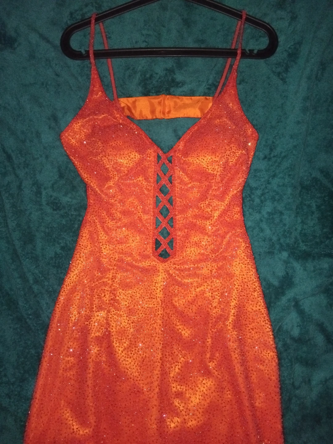 Orange Sequin Spaghetti Strap Maxi Dress - photo 2