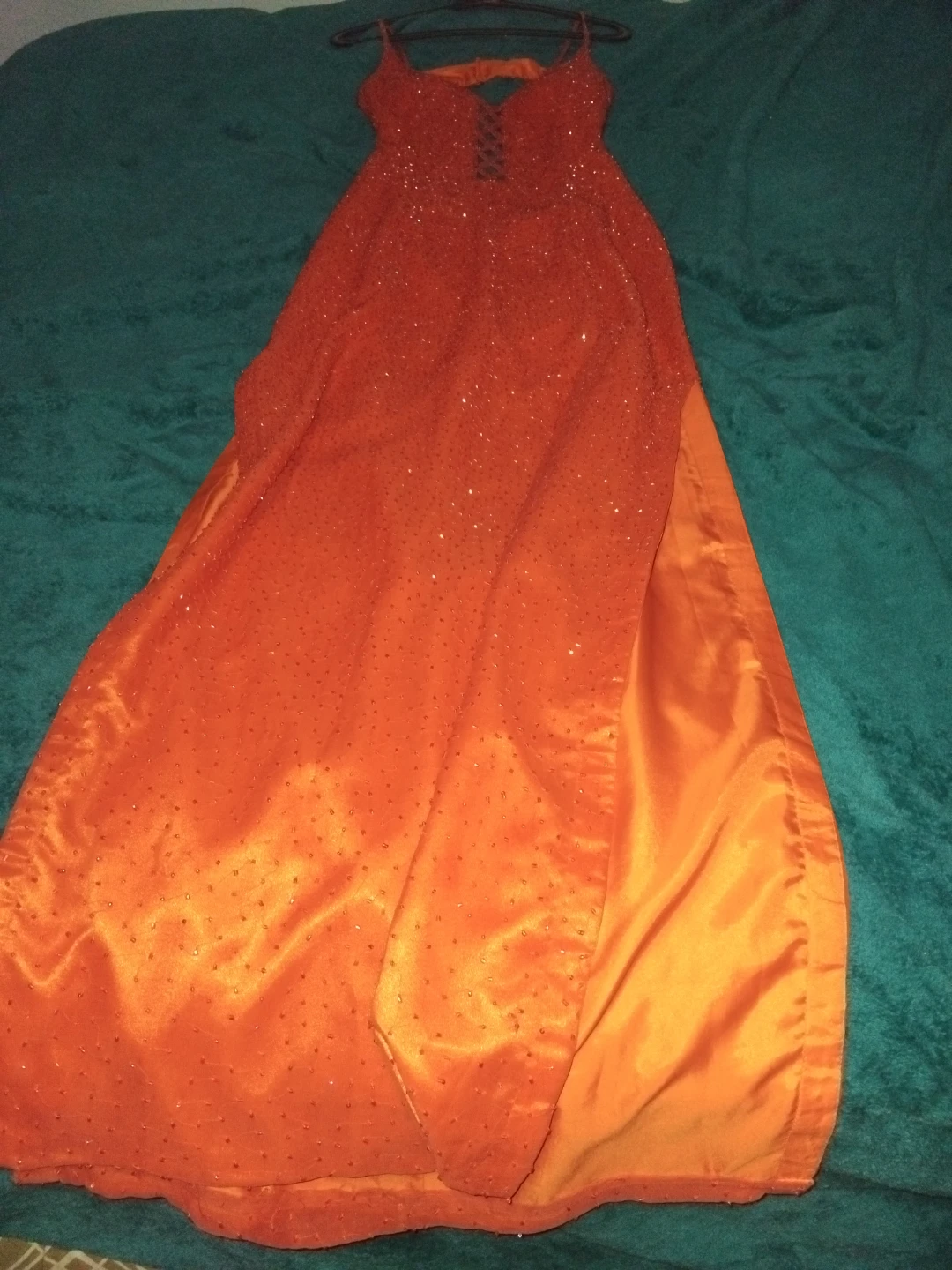 Orange Sequin Spaghetti Strap Maxi Dress - photo 4
