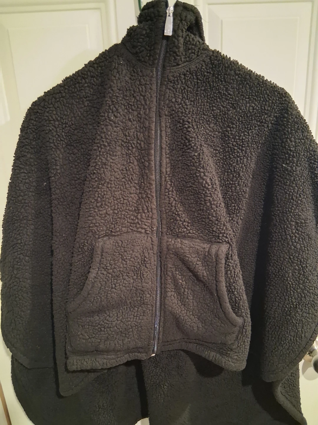 Black Sherpa Fleece Zip-Up Jacket with Pockets