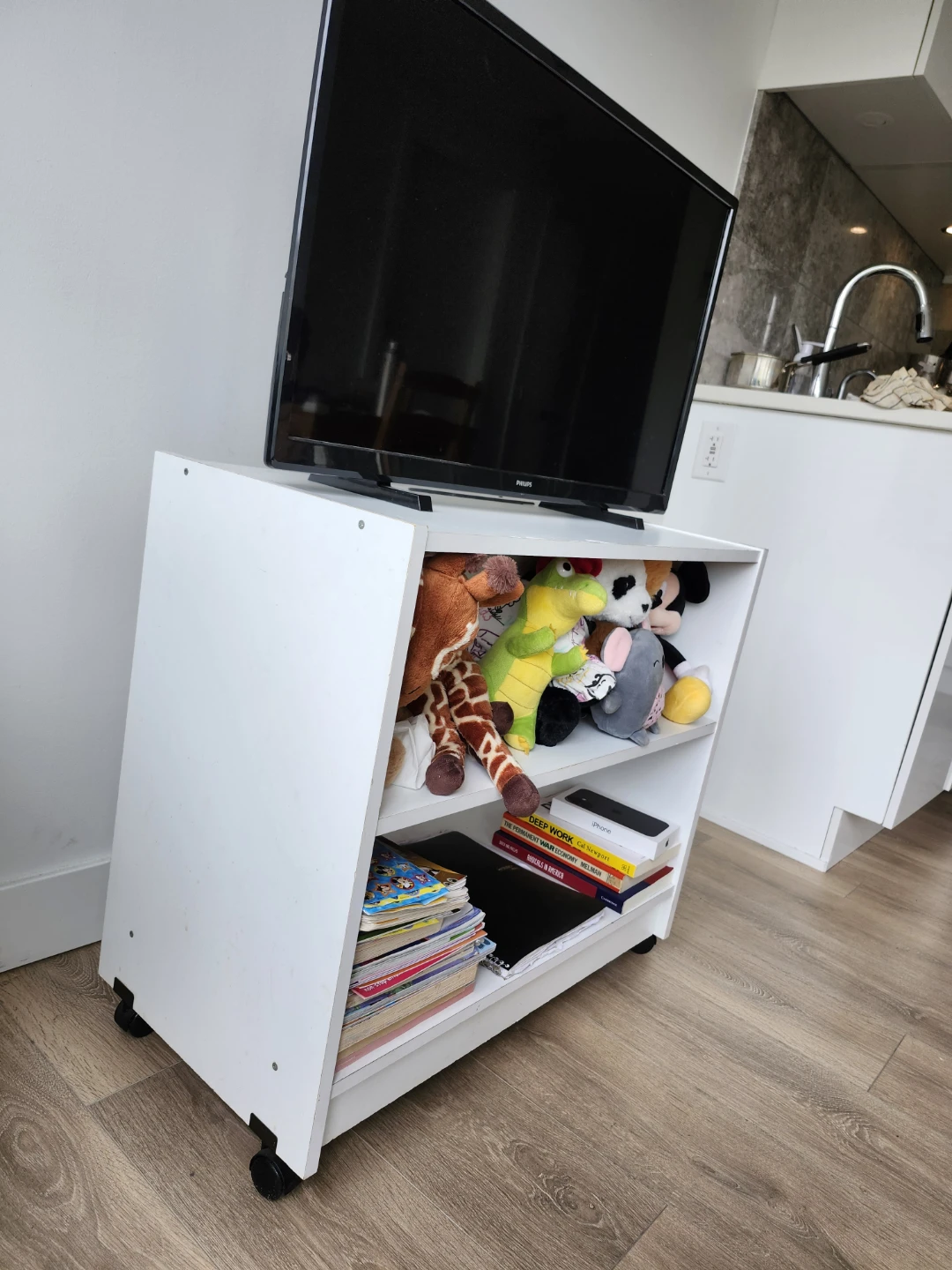 White 3-Shelf Storage Unit with Wheels - photo 3