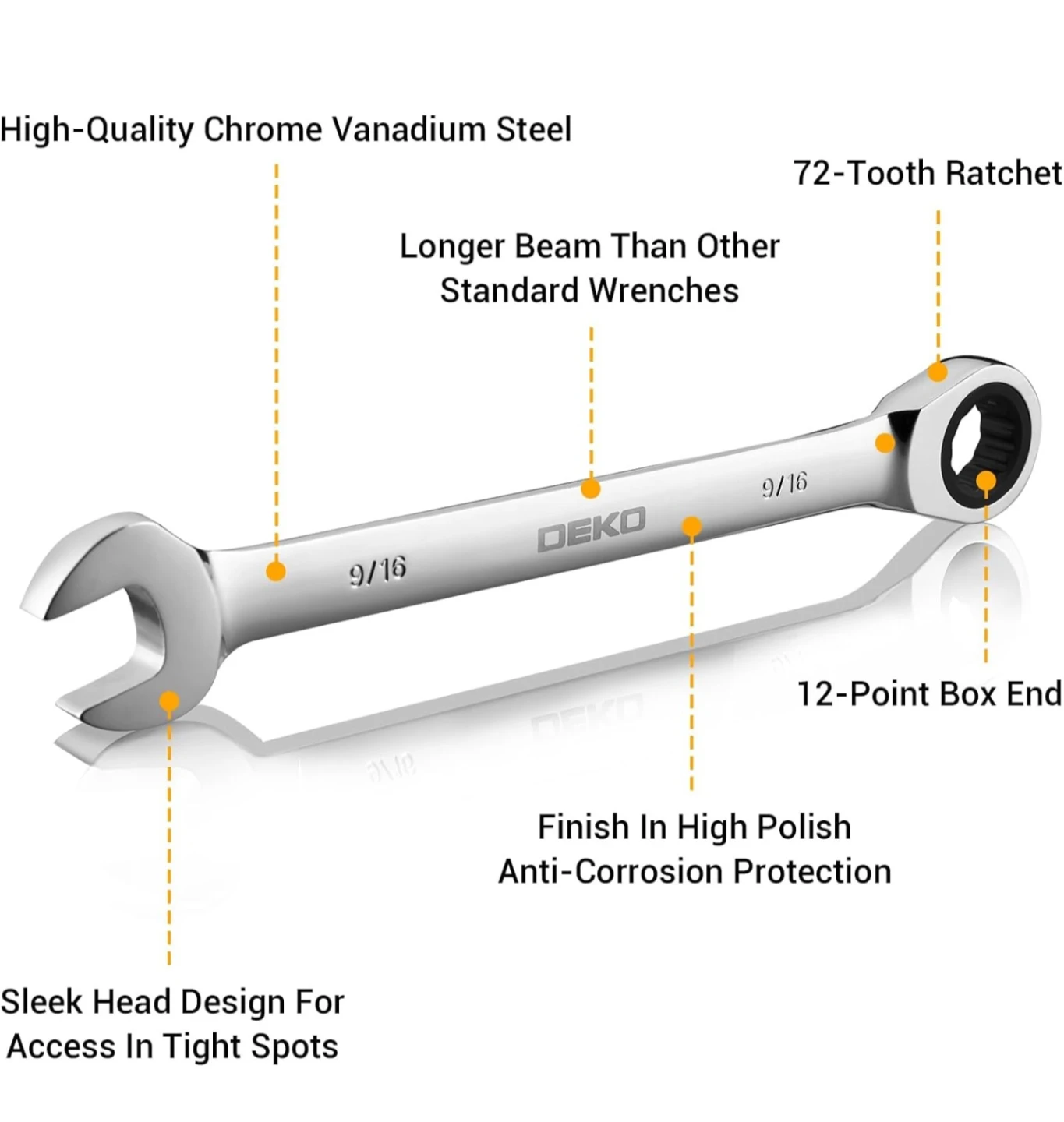 DEKO Ratcheting Combination Wrench Set - 13 Piece SAE - photo 5
