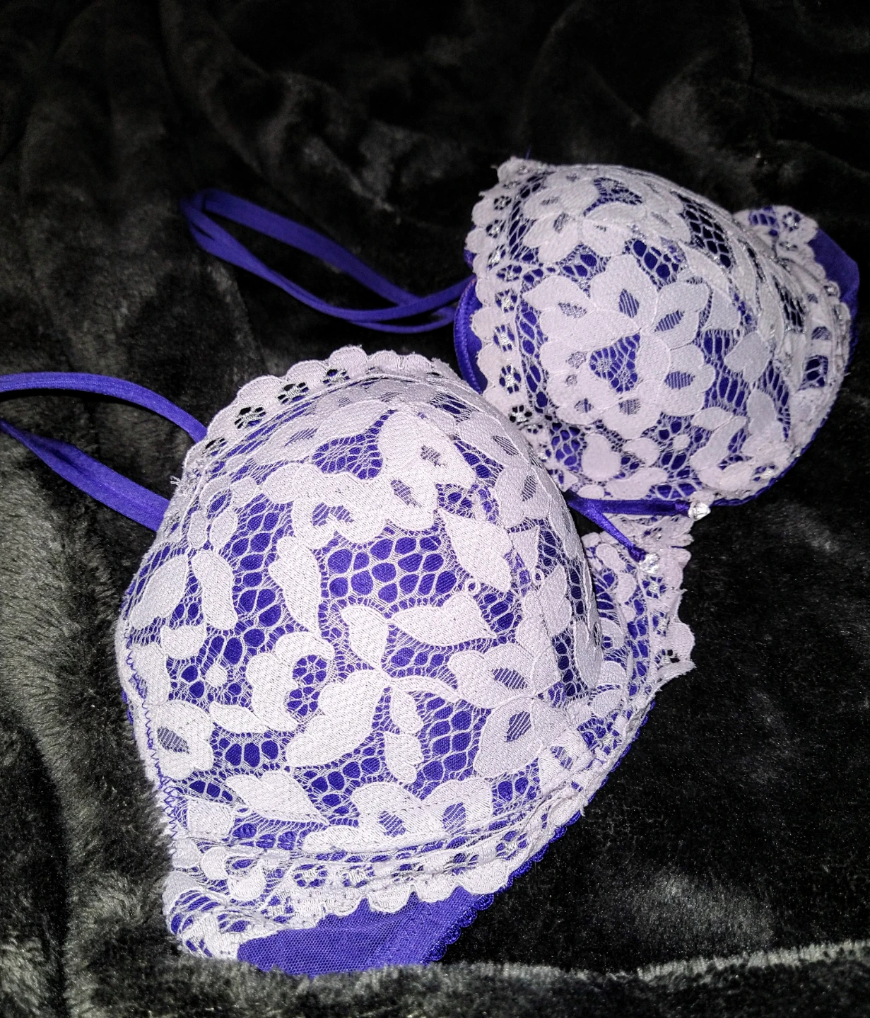 Victoria's Secret Bra 34B Purple/ Indigo Lace Very Sexy Balconet