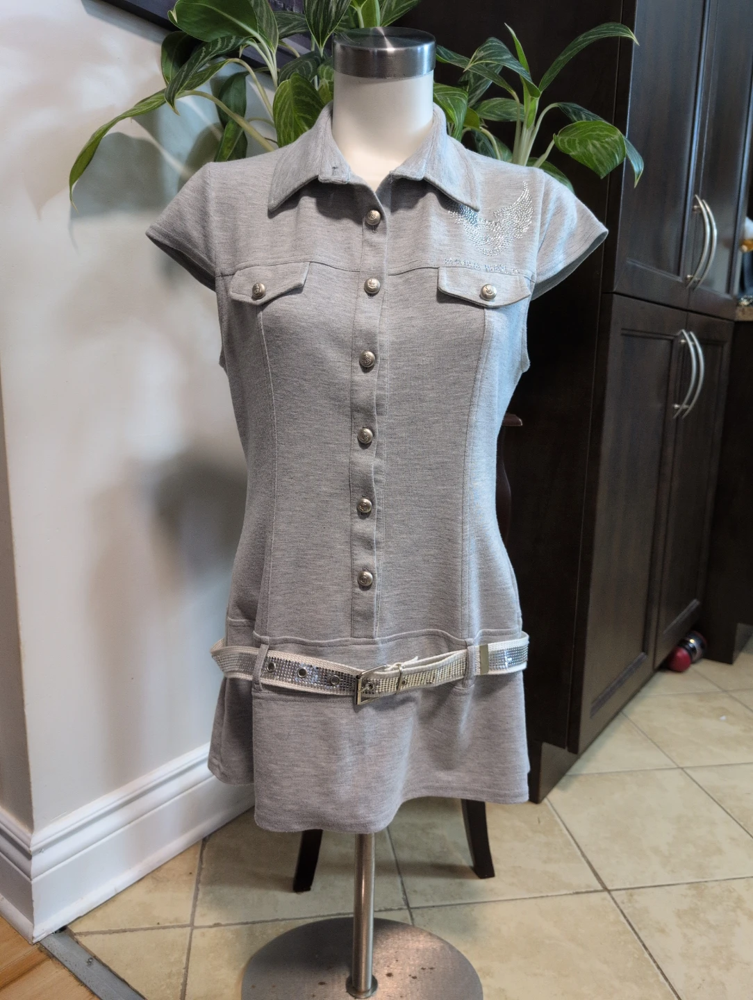 Nana baila Grey Embellished Dress with Belt
