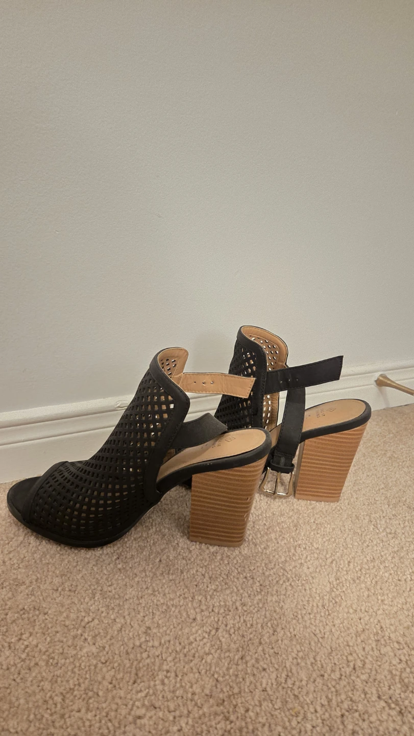 Black Mesh Peep-Toe Heeled Sandals