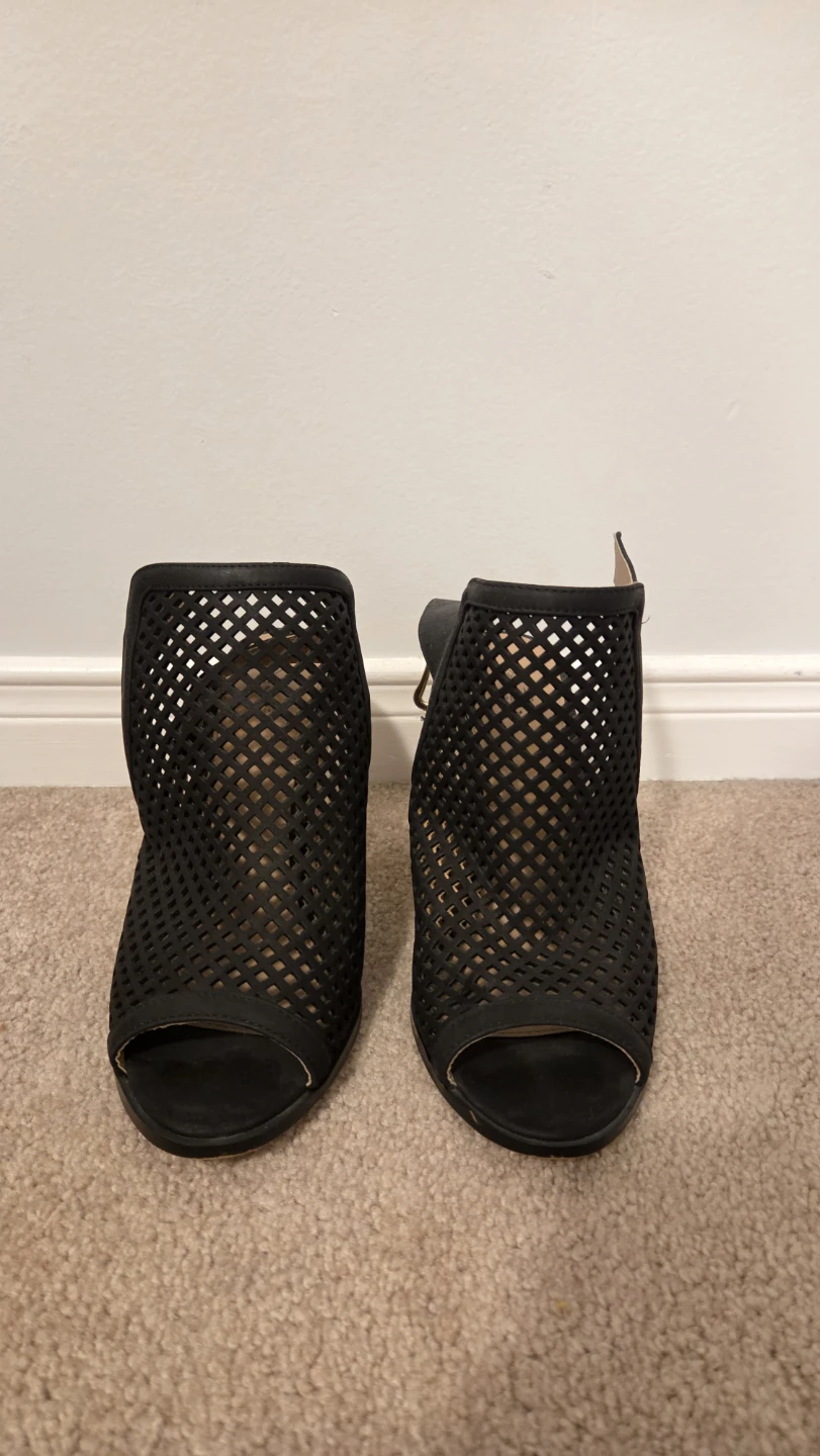 Black Mesh Peep-Toe Heeled Sandals - photo 2