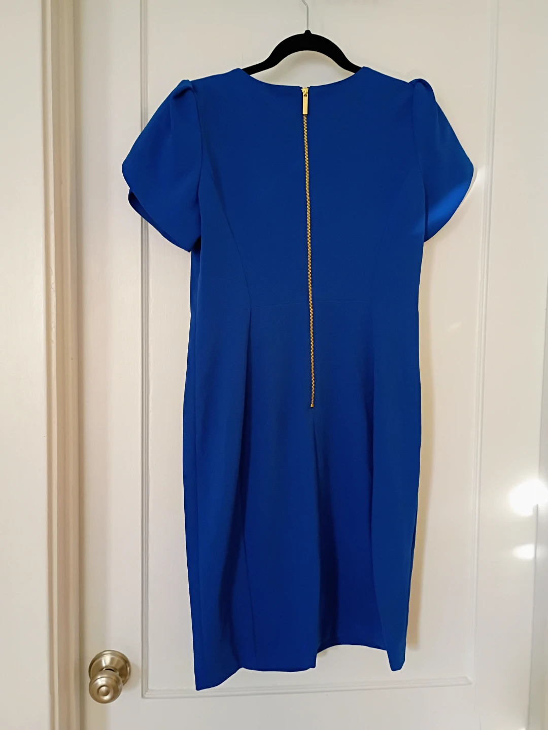 Calvin Klein Blue Sheath Dress with Gold Zipper - Size 12P - photo 2