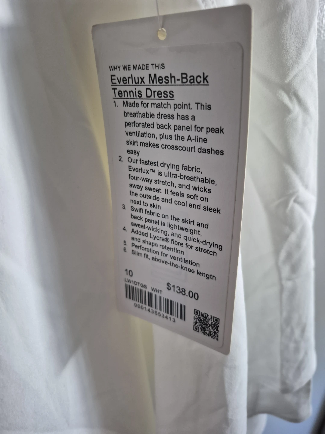 Lululemon Everlux Mesh-Back Tennis Dress - White - Size 10 - photo 2