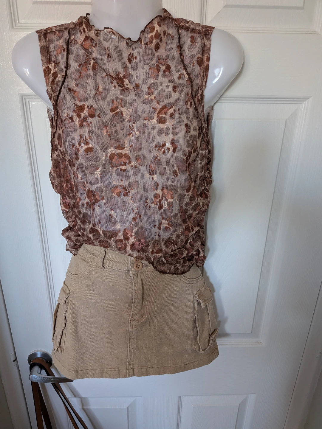 Tan Cargo Mini Skirt