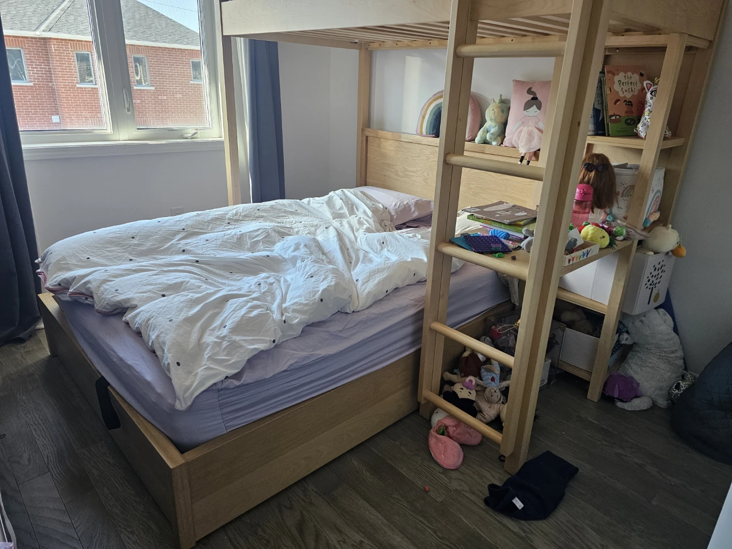 Wood Loft Bed with Storage