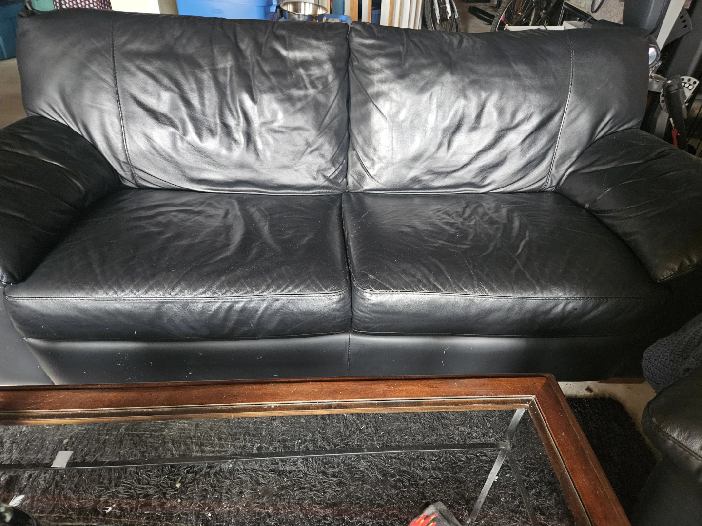 Cream/ Black Leather Sofas - photo 4