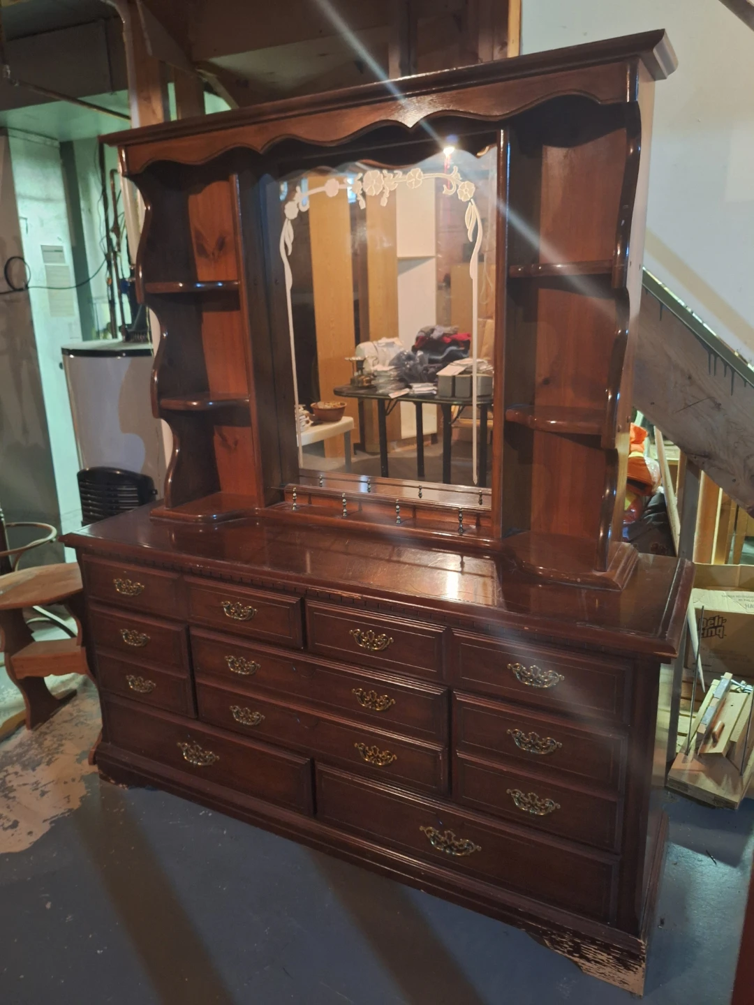 Vintage Wooden Dresser with Mirror