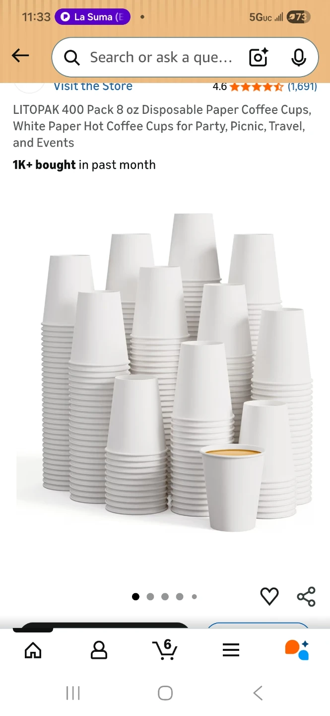 LITOPAK 400 Pack 8 oz White Disposable Paper Coffee Cups