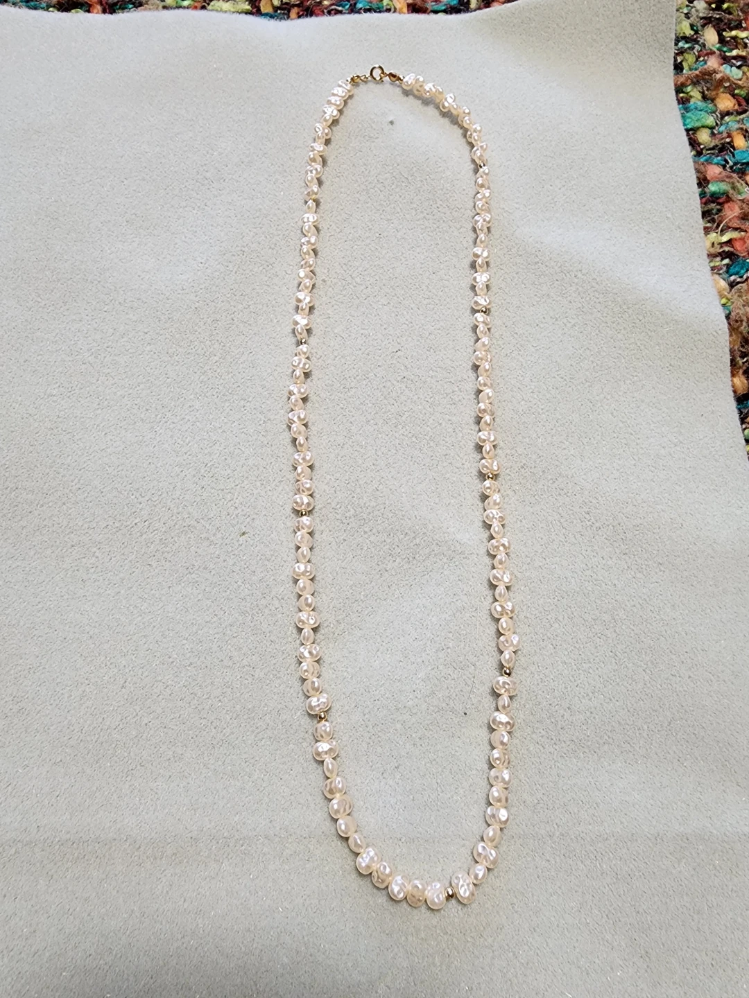 White Pearl Necklace with Gold Accents
