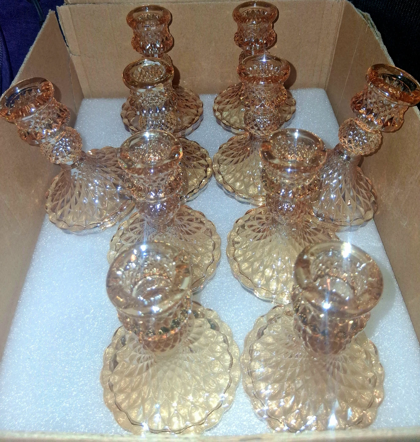 Set of 10 Amber Glass or Crystal Candle Holders - photo 2