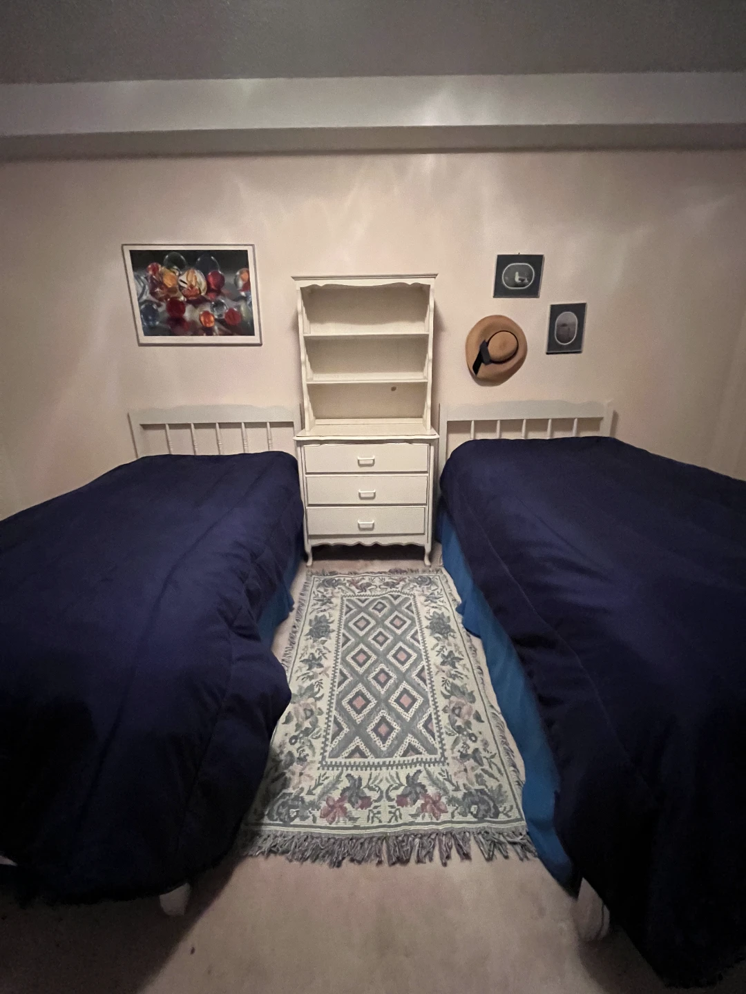White 3-Drawer Dresser with Hutch & twin bed frames