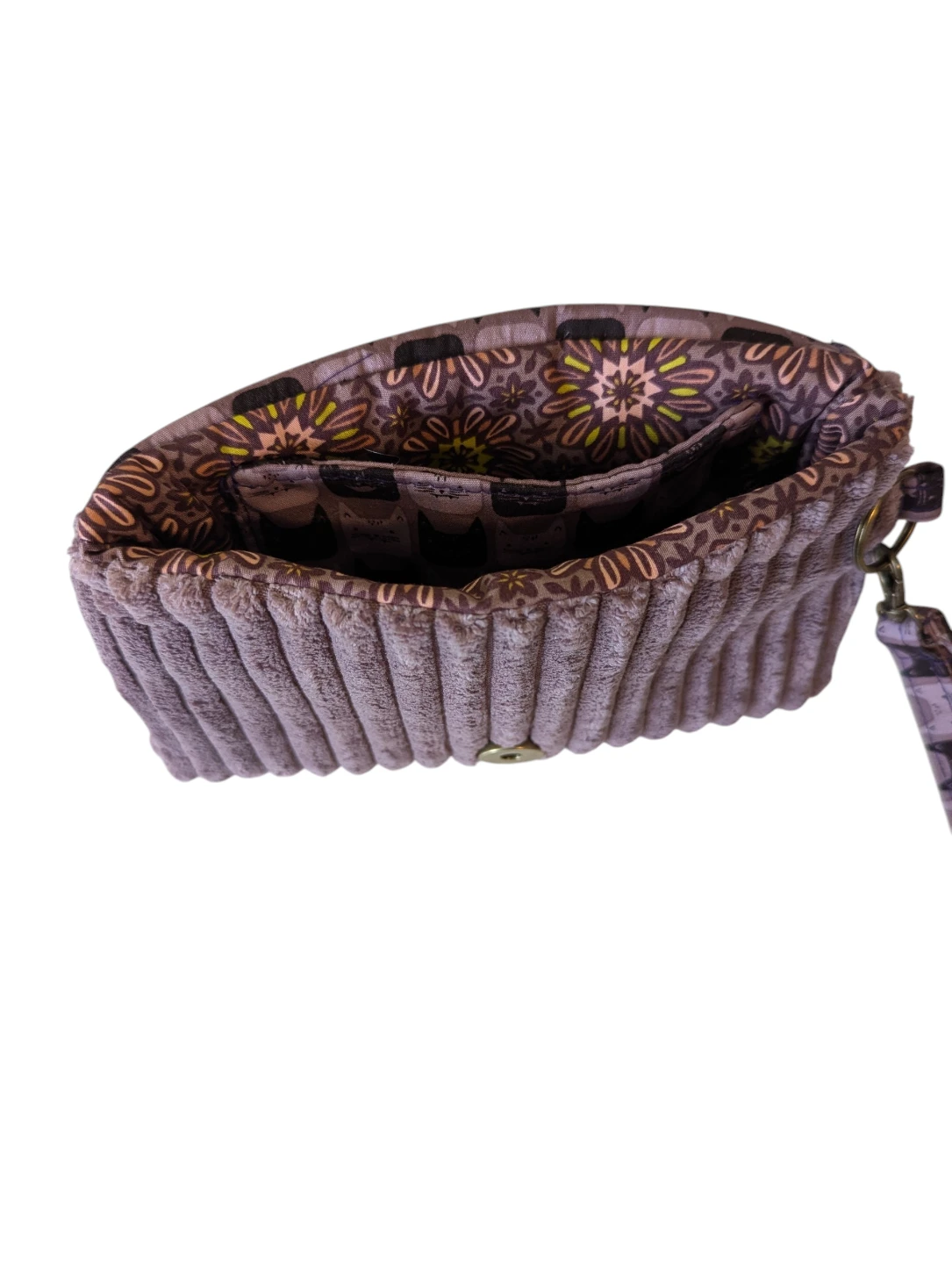 Purple Corduroy Cat Print Clutch Wristlet Bag - photo 3