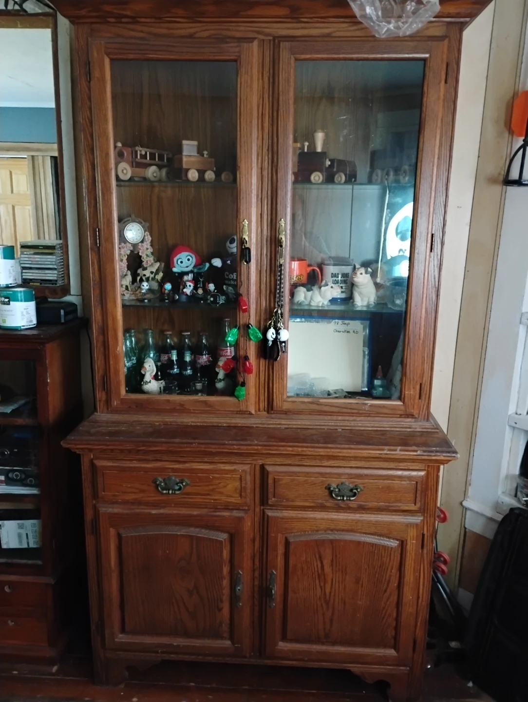 Vintage Wooden China Cabinet with Glass Doors