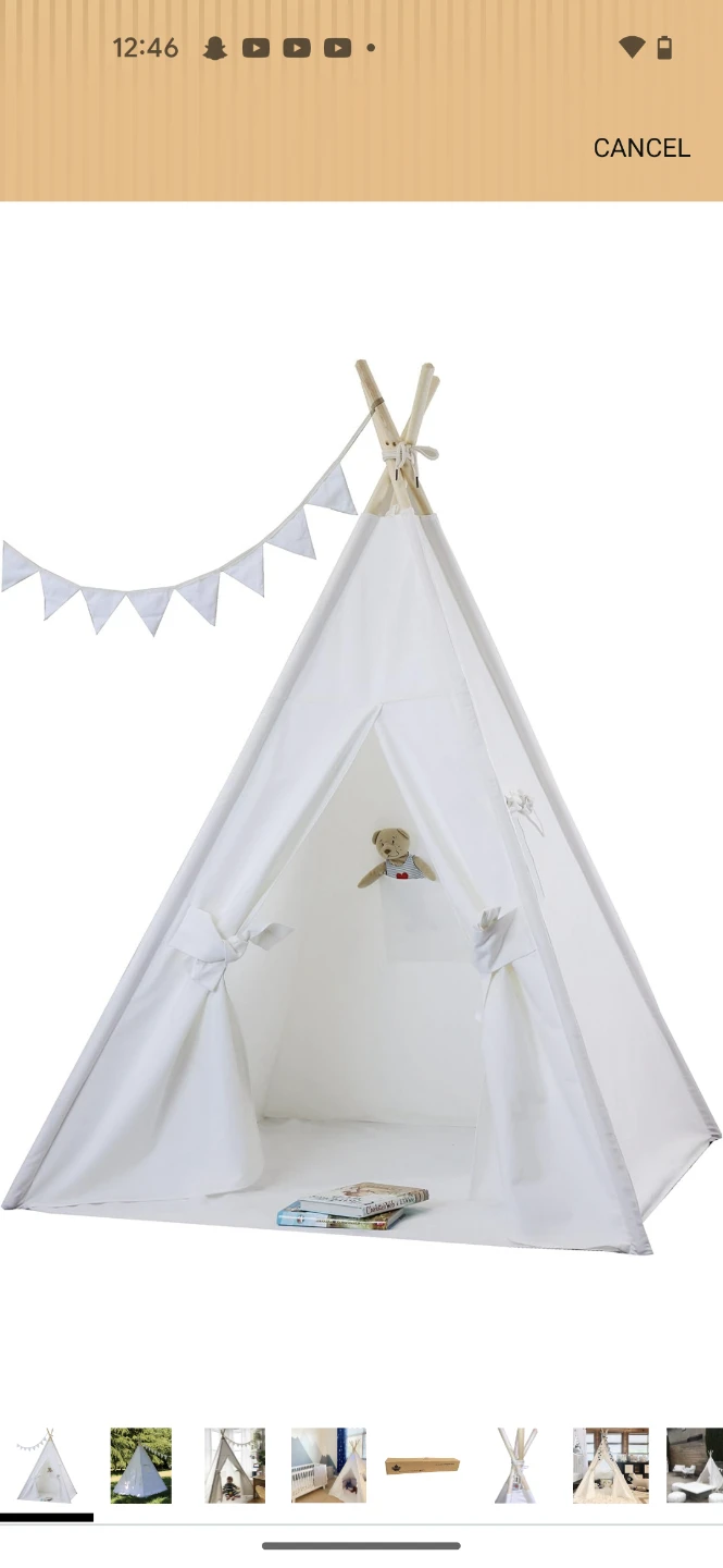 White Cotton Teepee Tent for Kids