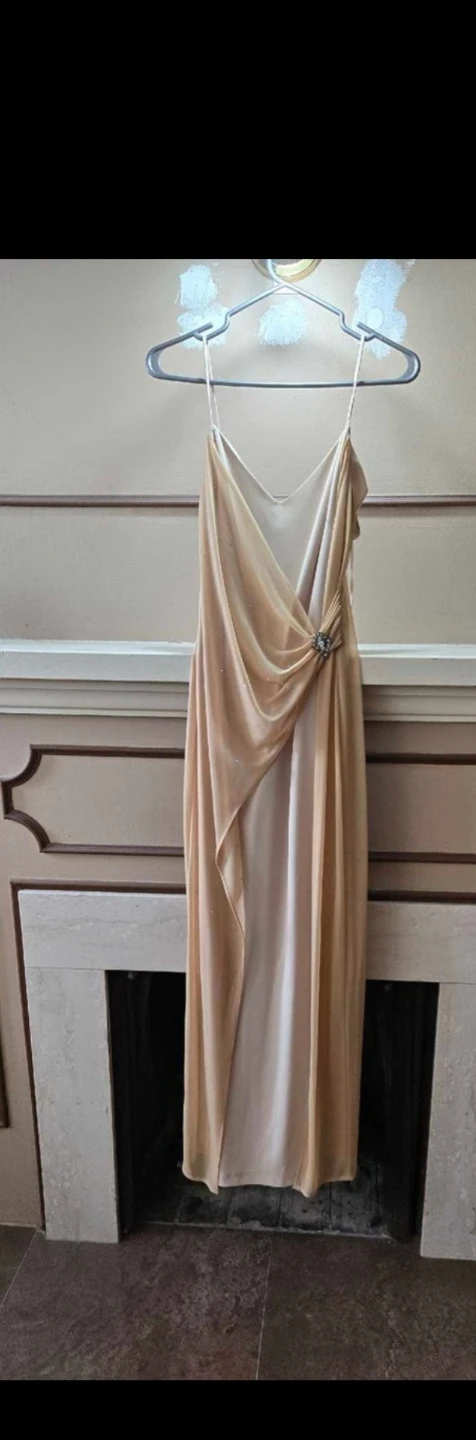 Women's Beige Draped Maxi Dress with Embellishment