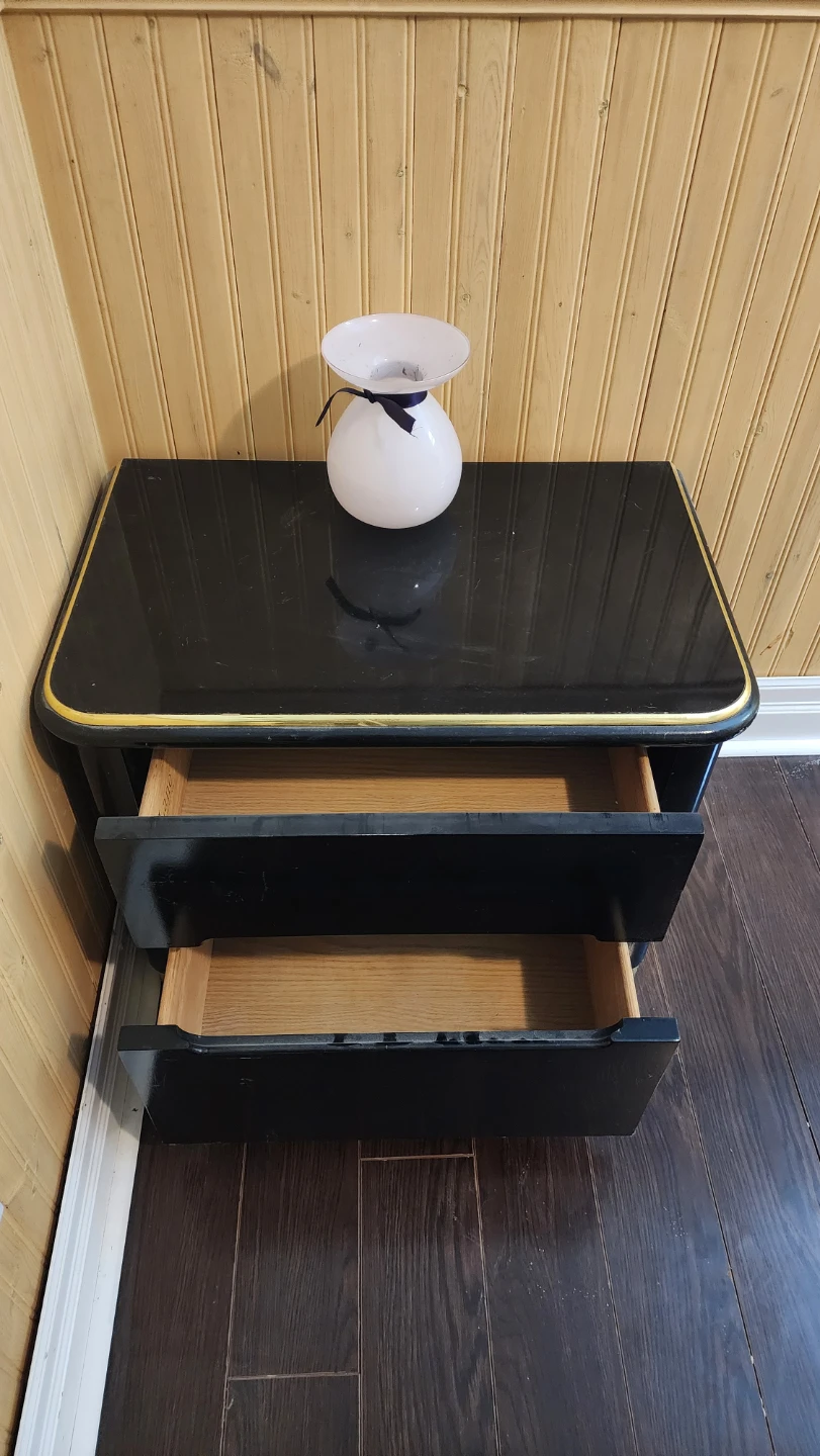 Black 2-Drawer Nightstand with Gold Trim - photo 2