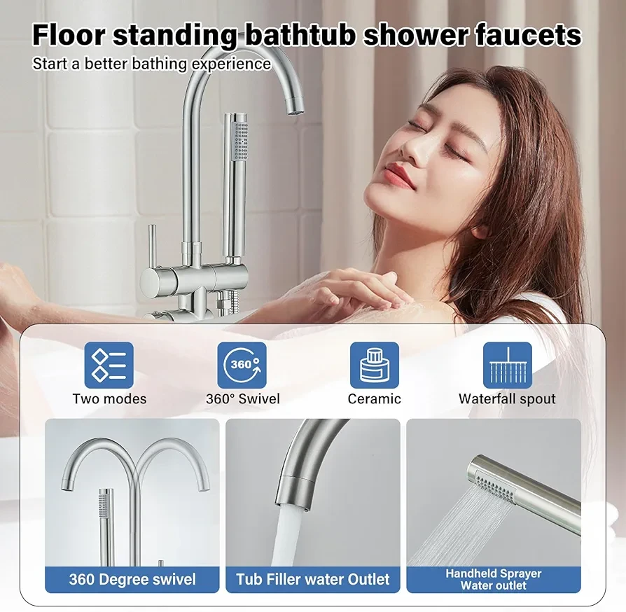Floor Standing Bathtub Faucet with Handheld Shower - photo 2