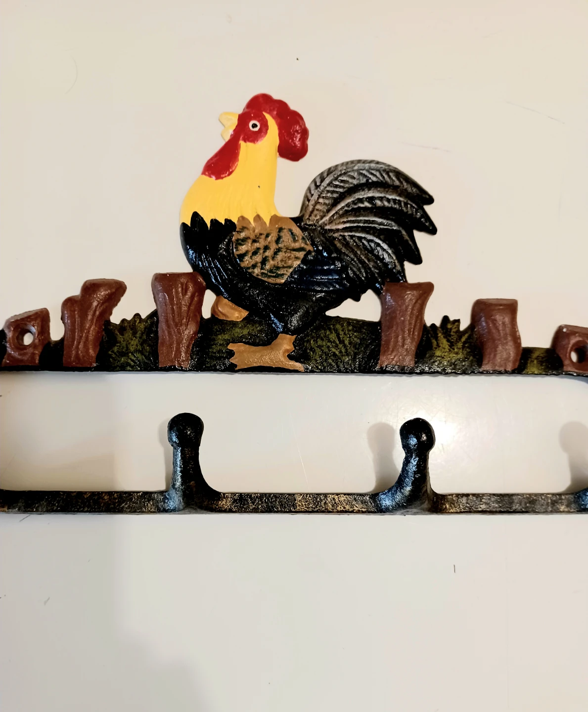 Hand Painted Cast Iron Rooster Hook Rack - photo 2