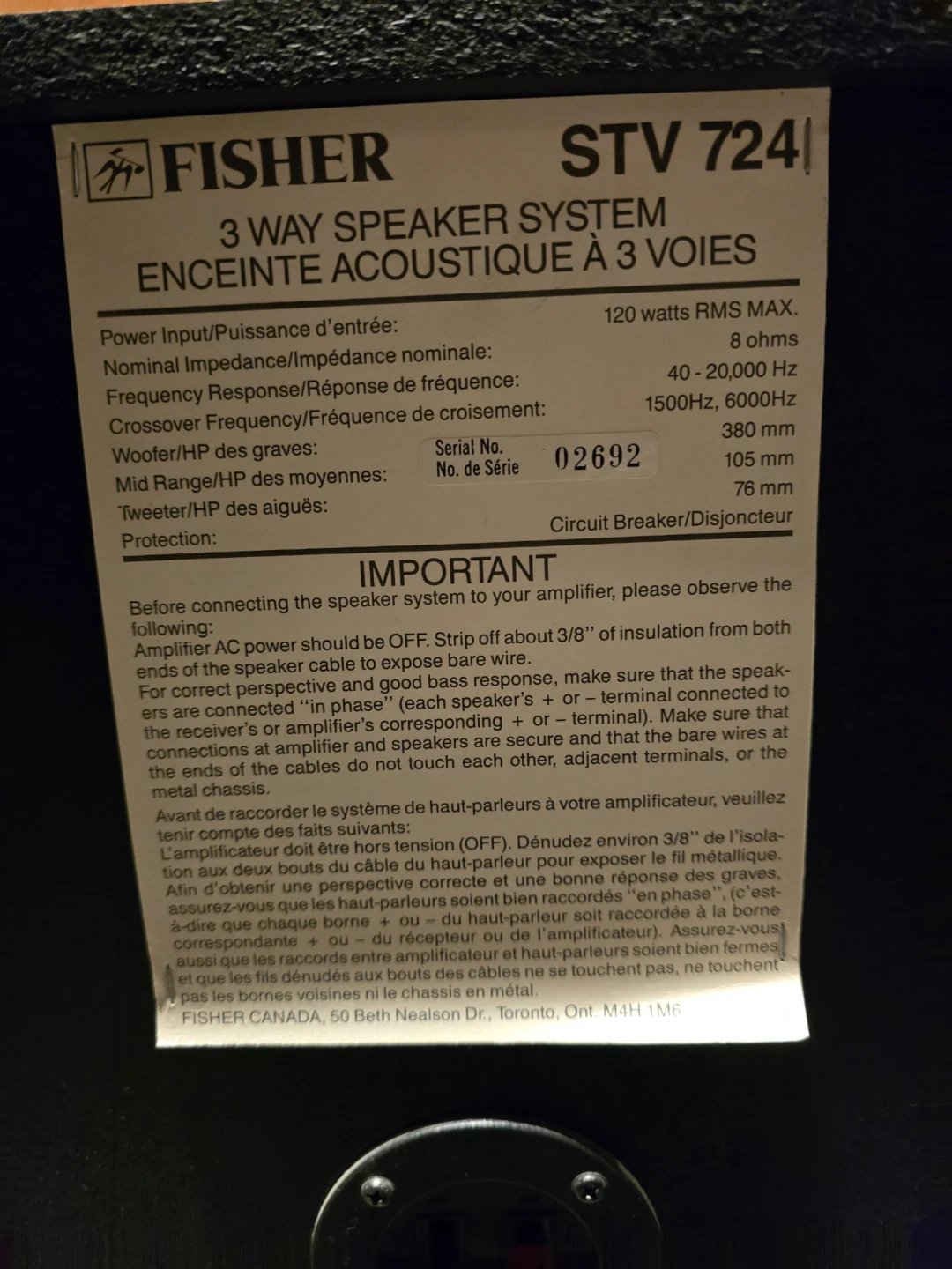 Fisher STV 724 3-Way Speaker System - photo 5