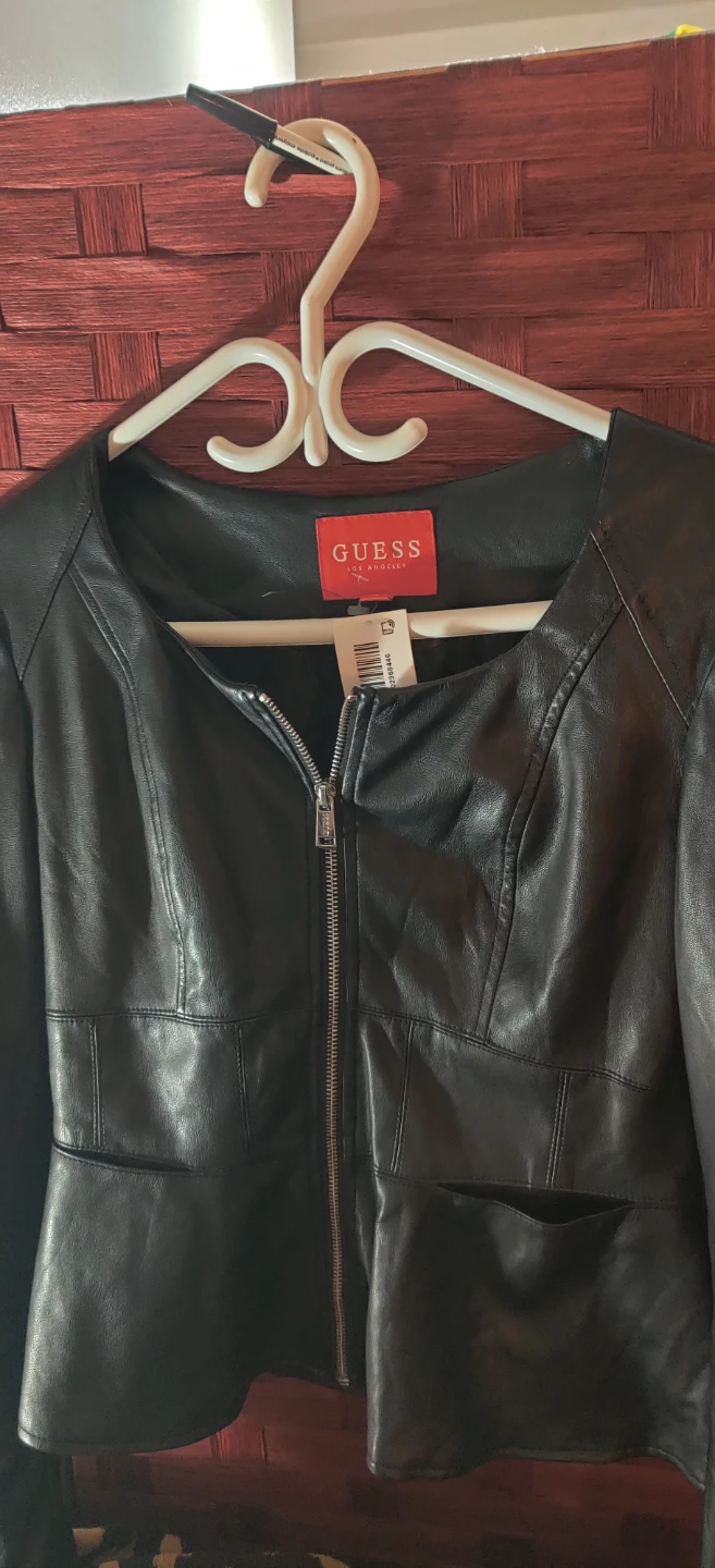 Black Faux Leather Jacket by Guess