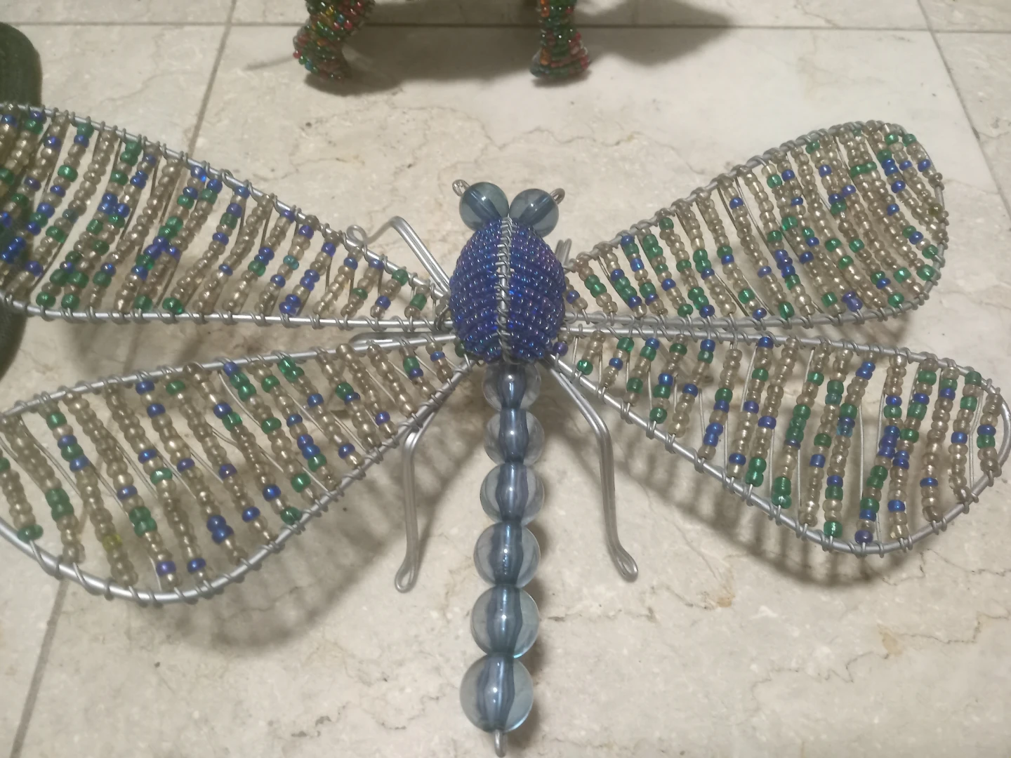 Beaded Rhino & Dragonfly Figurines