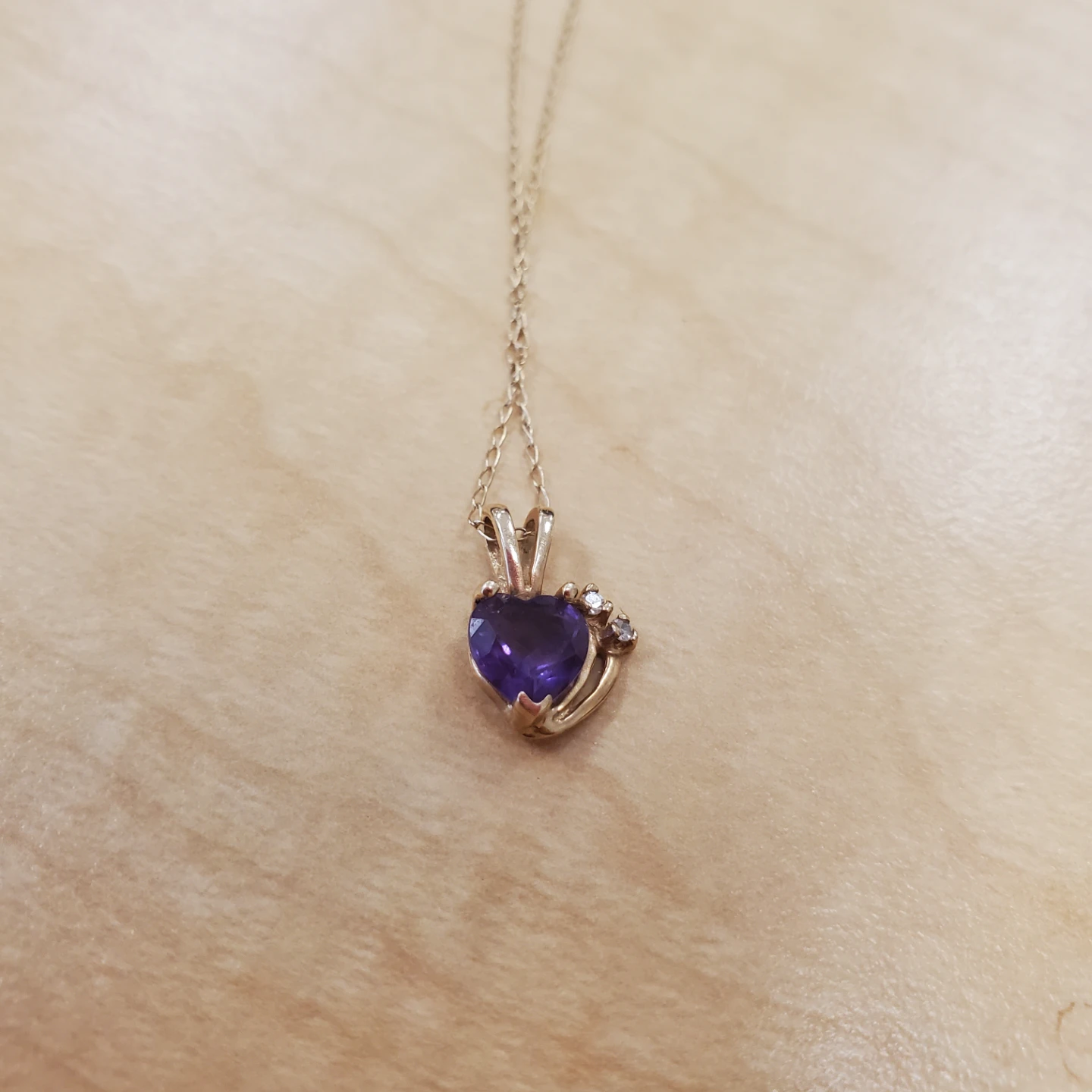 14k Gold Heart Amethyst Necklace