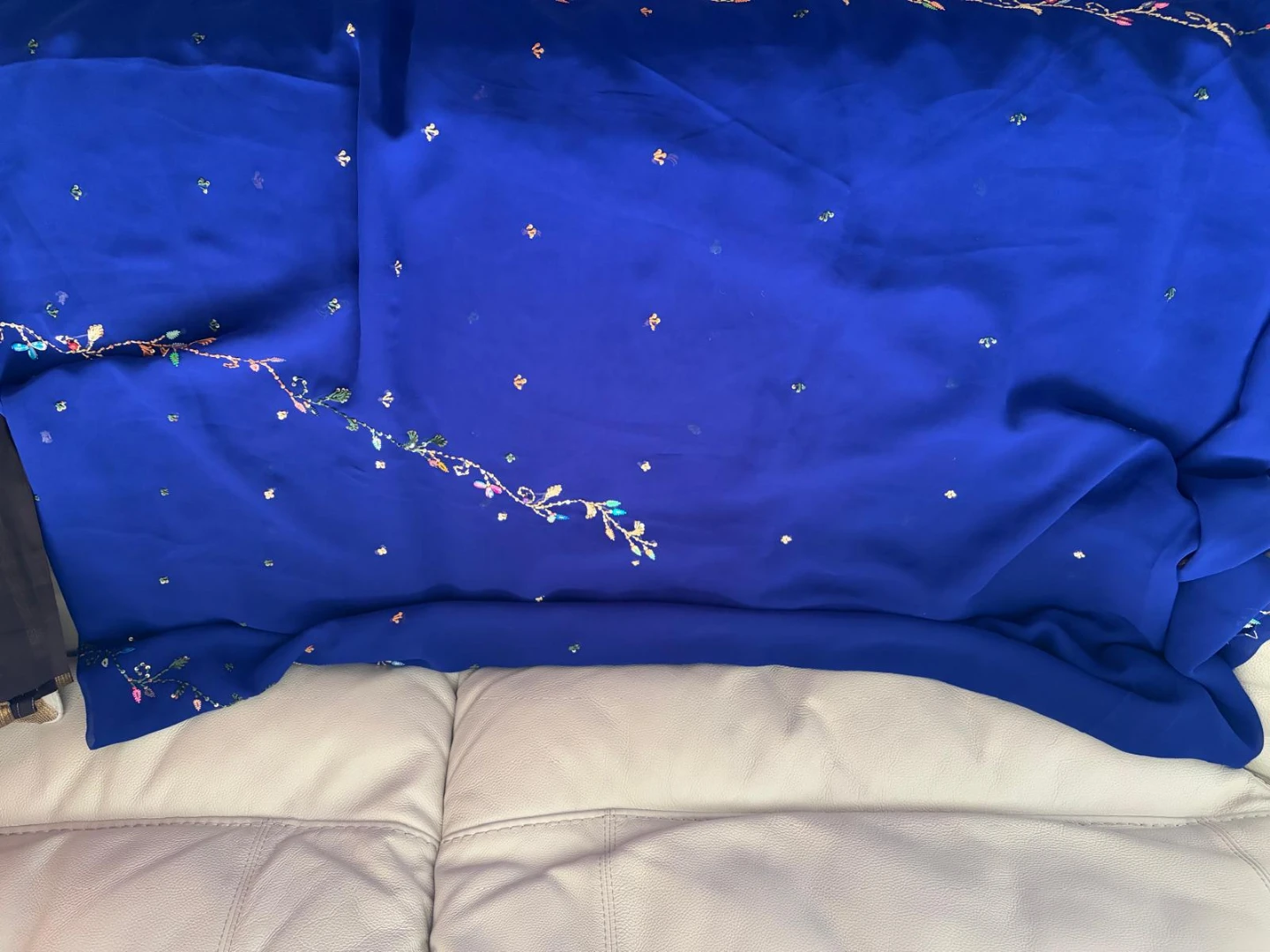Royal Blue Embroidered Chiffon Saree
