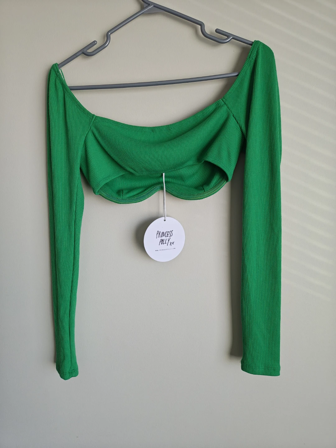 Princess Polly Green Ribbed Long Sleeve Crop Top - photo 3