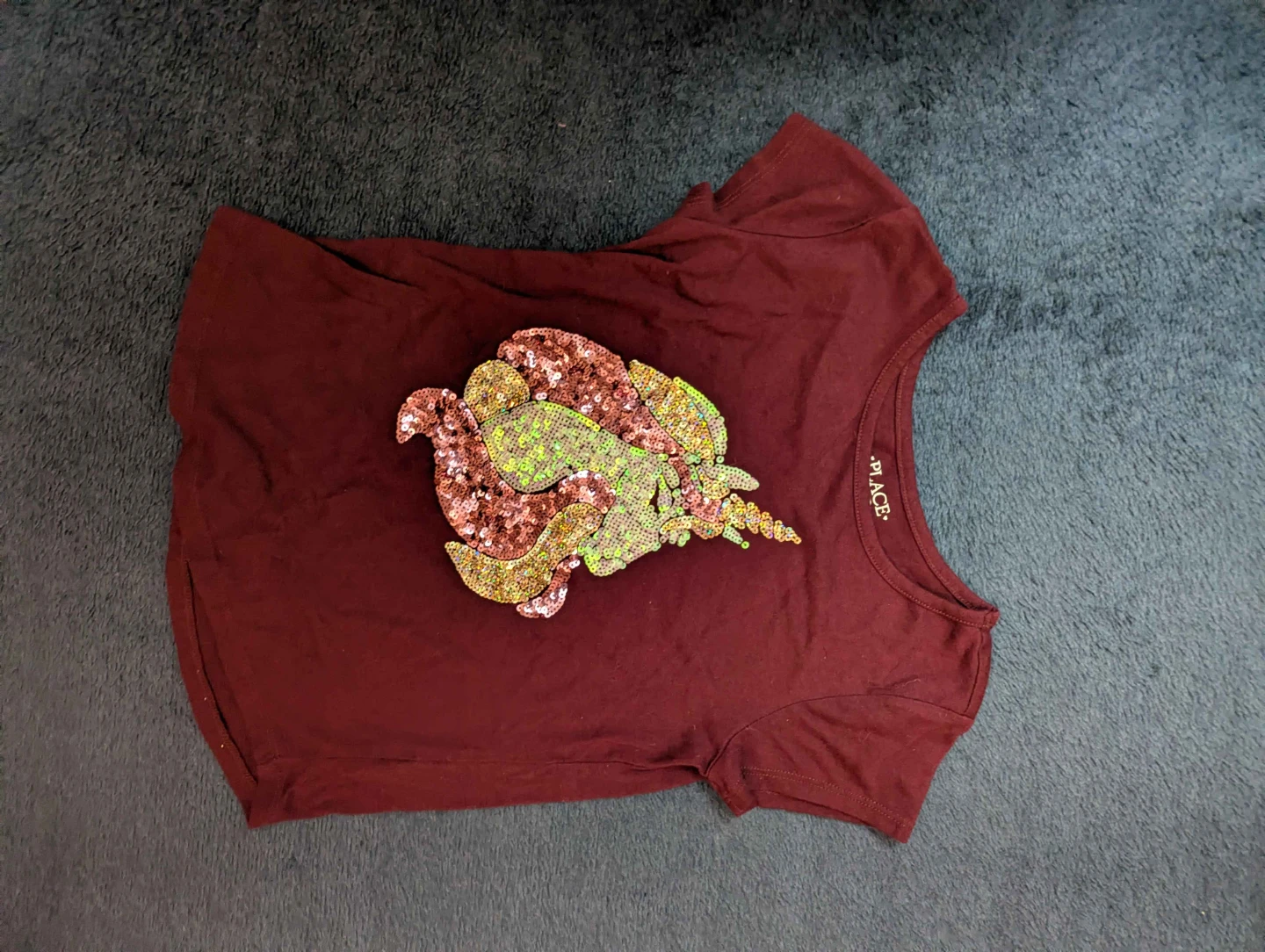 The Children's Place Burgundy T-shirt with Sequin Unicorn