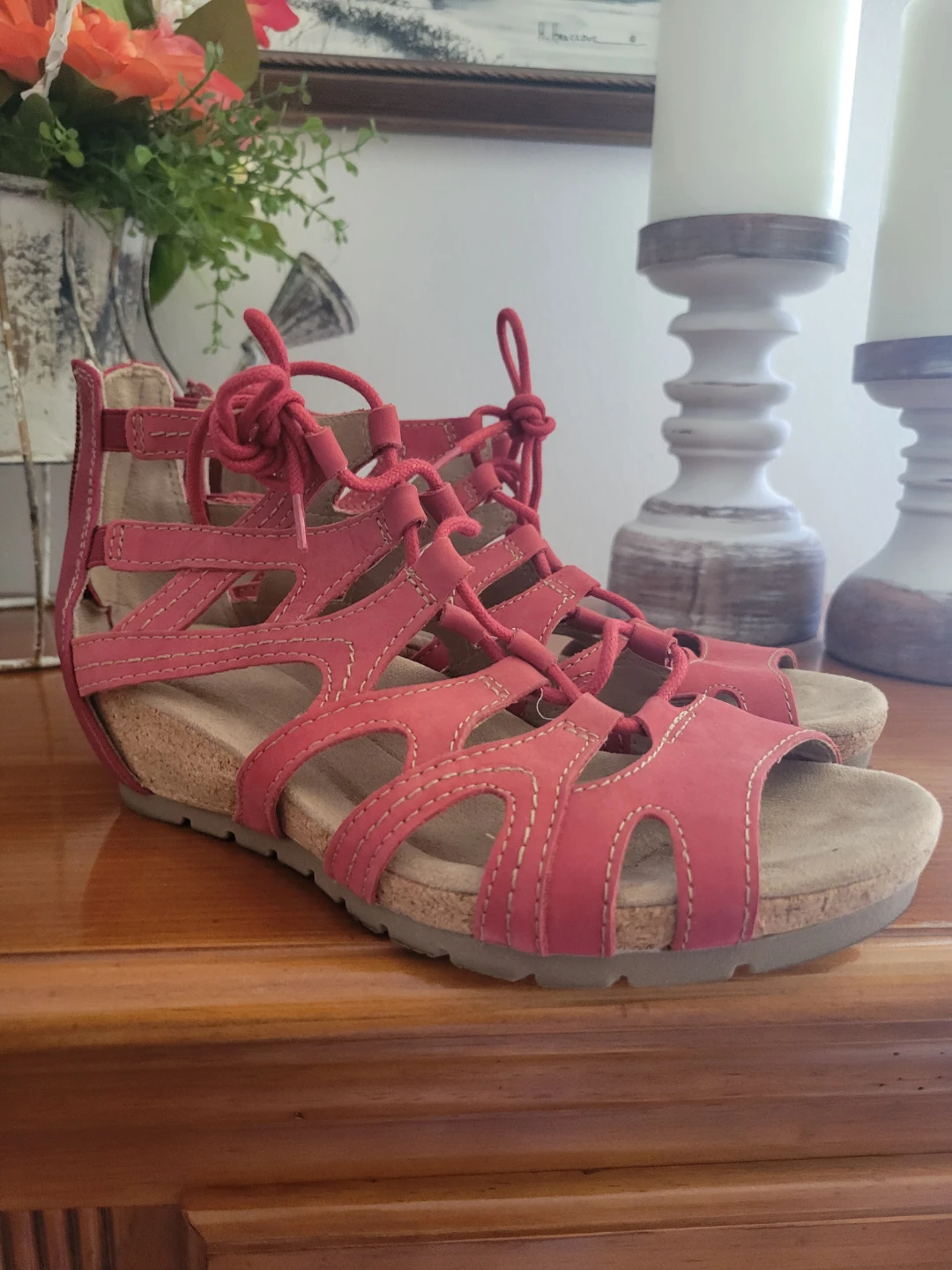 Earth Origins Red Lace-Up Gladiator Sandals - photo 2