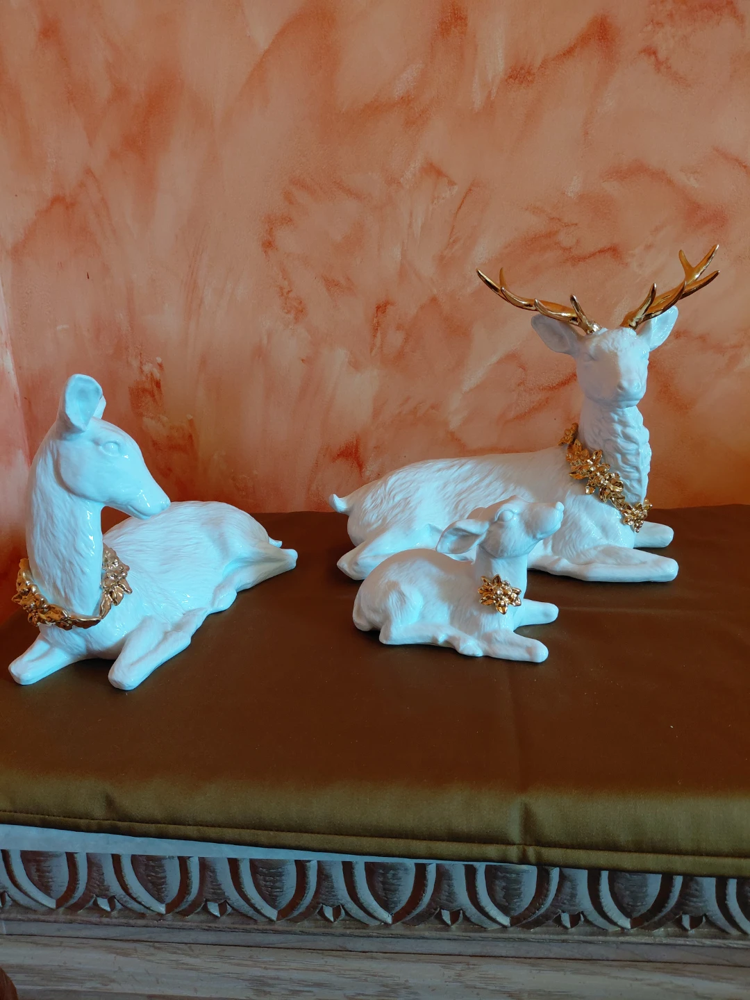 Set of 3 White Ceramic Deer Figurines with Gold Accents - photo 2
